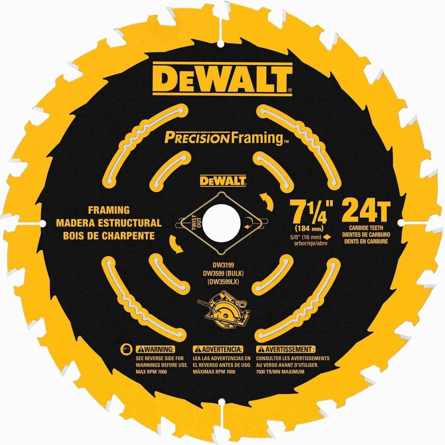 DeWAL-Tooth DW3199 7-1/4" 24-Tooth Single Precision Framing Saw Blade