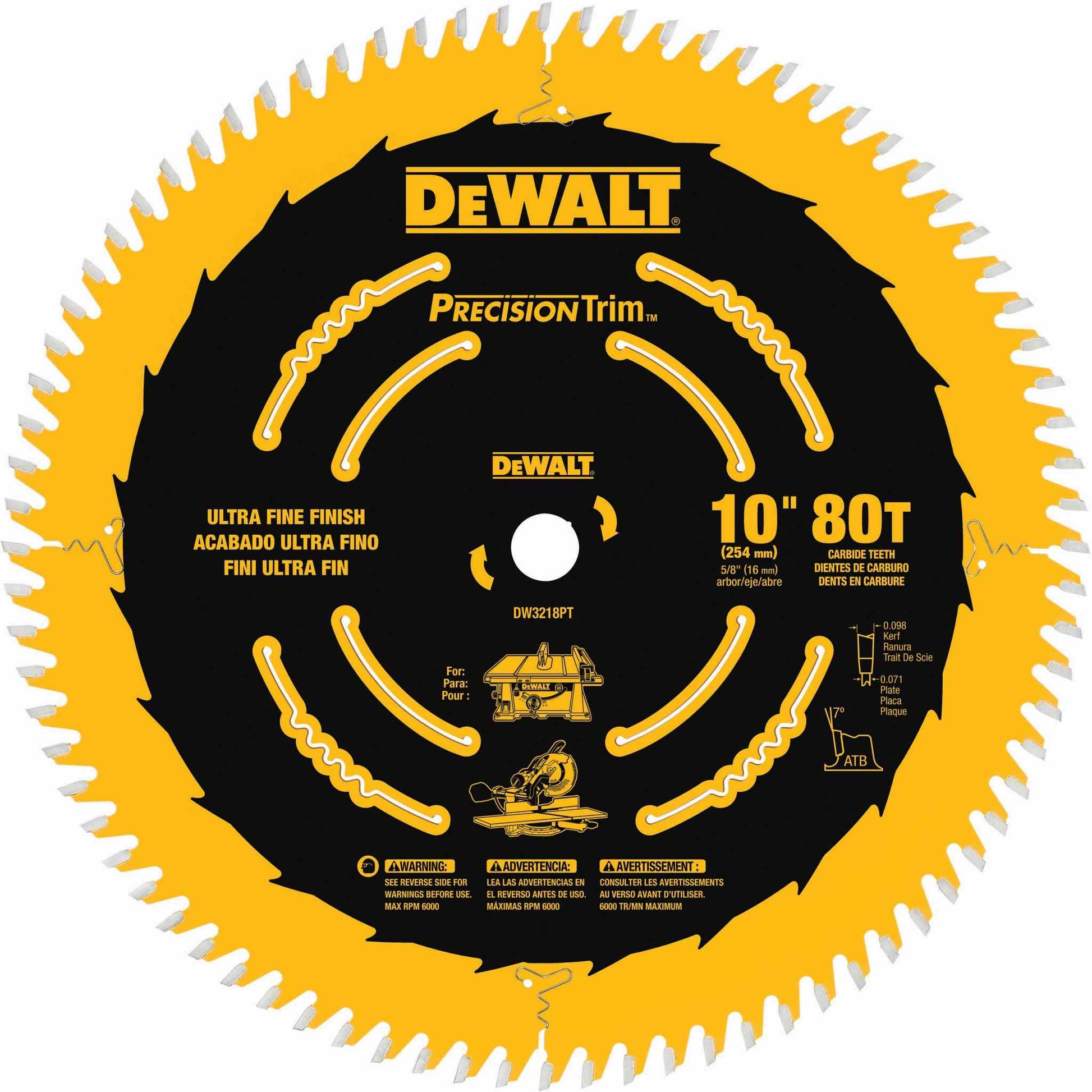DeWalt DW3218P-Tooth 10 in. 80-Tooth Fine Crosscutting Saw Blade