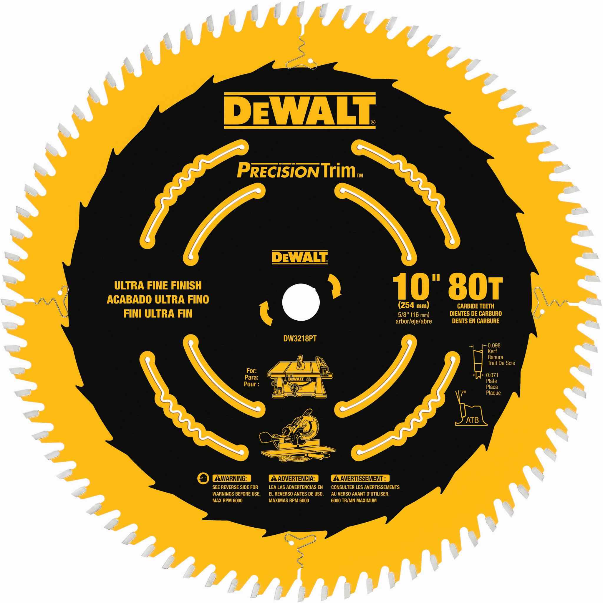 DeWalt DW3218P-Tooth 10 in. 80-Tooth Fine Crosscutting Saw Blade
