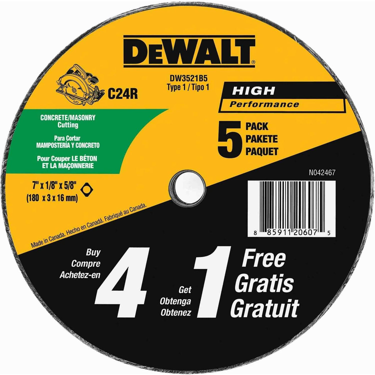 DeWalt DW3521B5 7-Inch x 1/8-Inch x 5/8-Inch -Diamond Drive Masonry Cutting Wheel 5-Pack