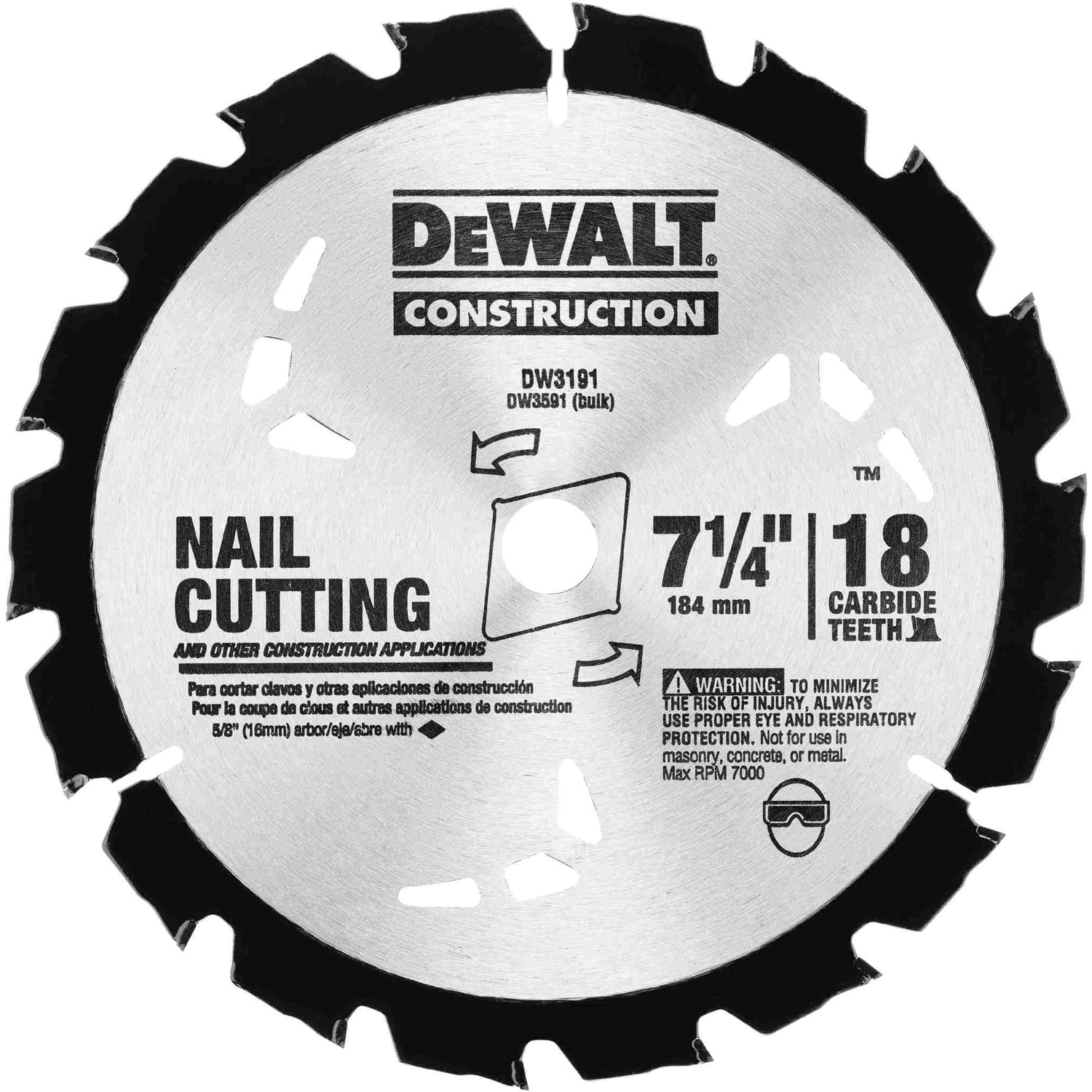 DeWalt DW3591B10 Series 20 7-1/4 in. 18-Tooth Nail Cutting Circular Saw Blade