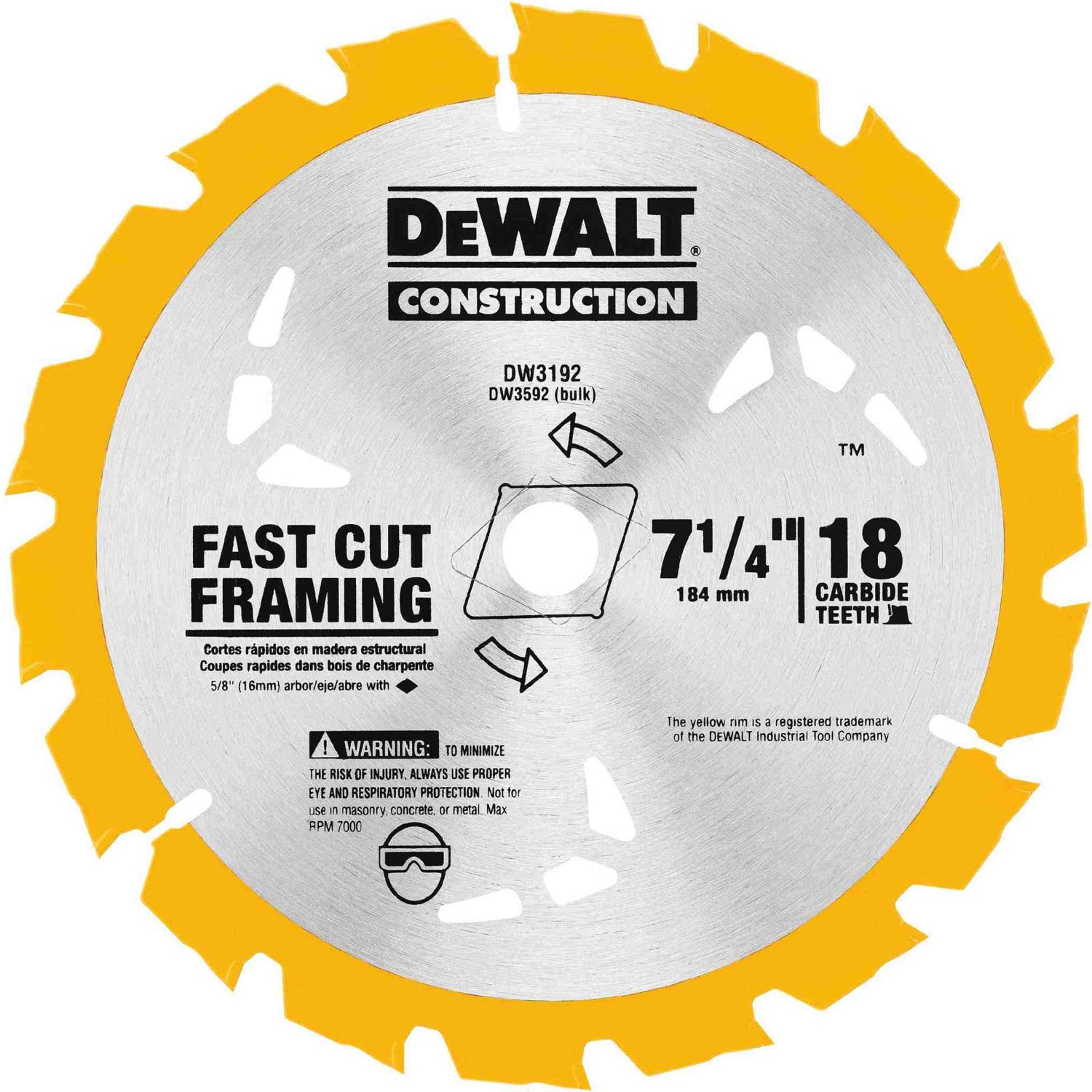 DeWalt DW3592B10 7-1/4 in. 18-Tooth Carbide Thin Kerf Circular Saw Blade