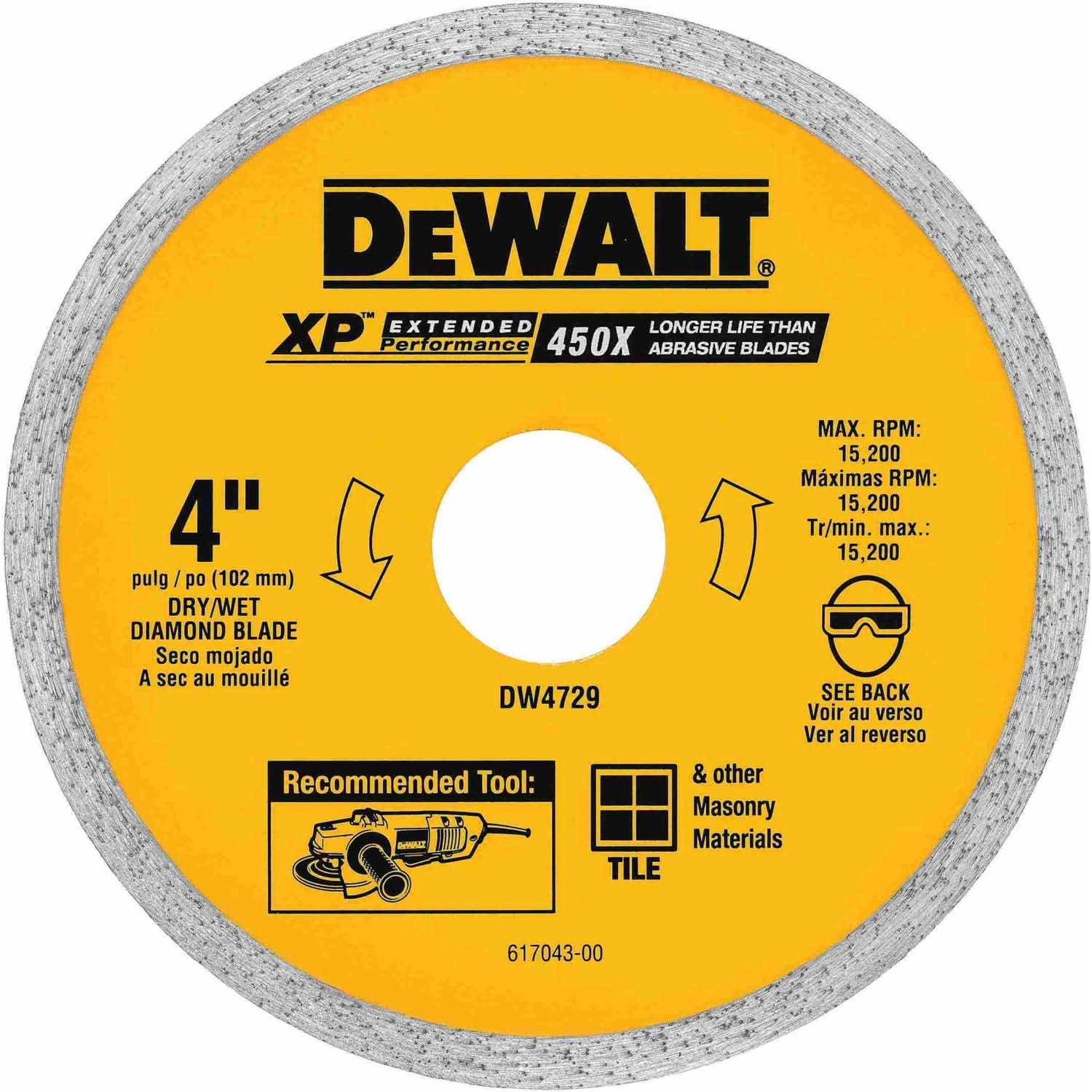 DeWalt DW4729 4 in. x .060 in. Ceramic Tile Blade Wet/Dry