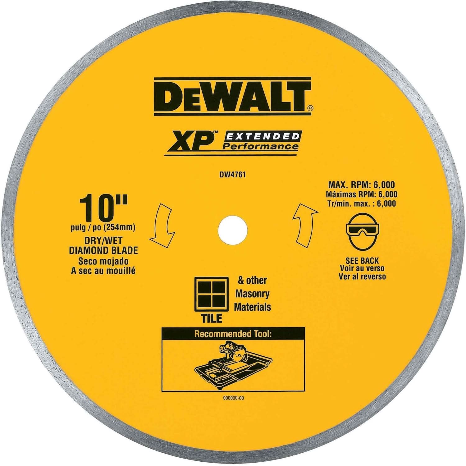 DeWalt DW4761 10 in. x .060 in. Ceramic Tile Blade Wet