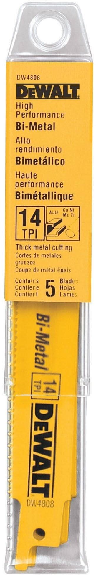 DeWalt DW4808 6" 14 TPI Straight Back Bi-Metal Reciprocating Blade (5 Pack)