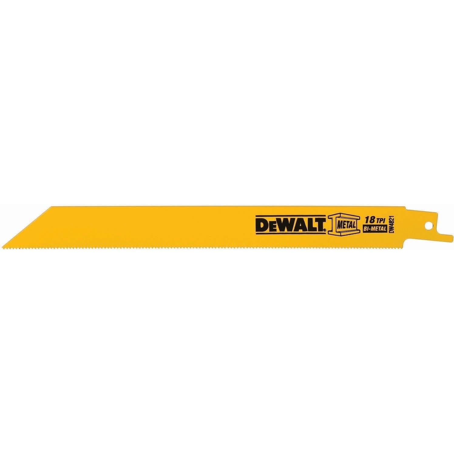 DeWalt DW4821 8" 18 TPI Straight Back Bi-Metal Reciprocating Blade (5 Pack)