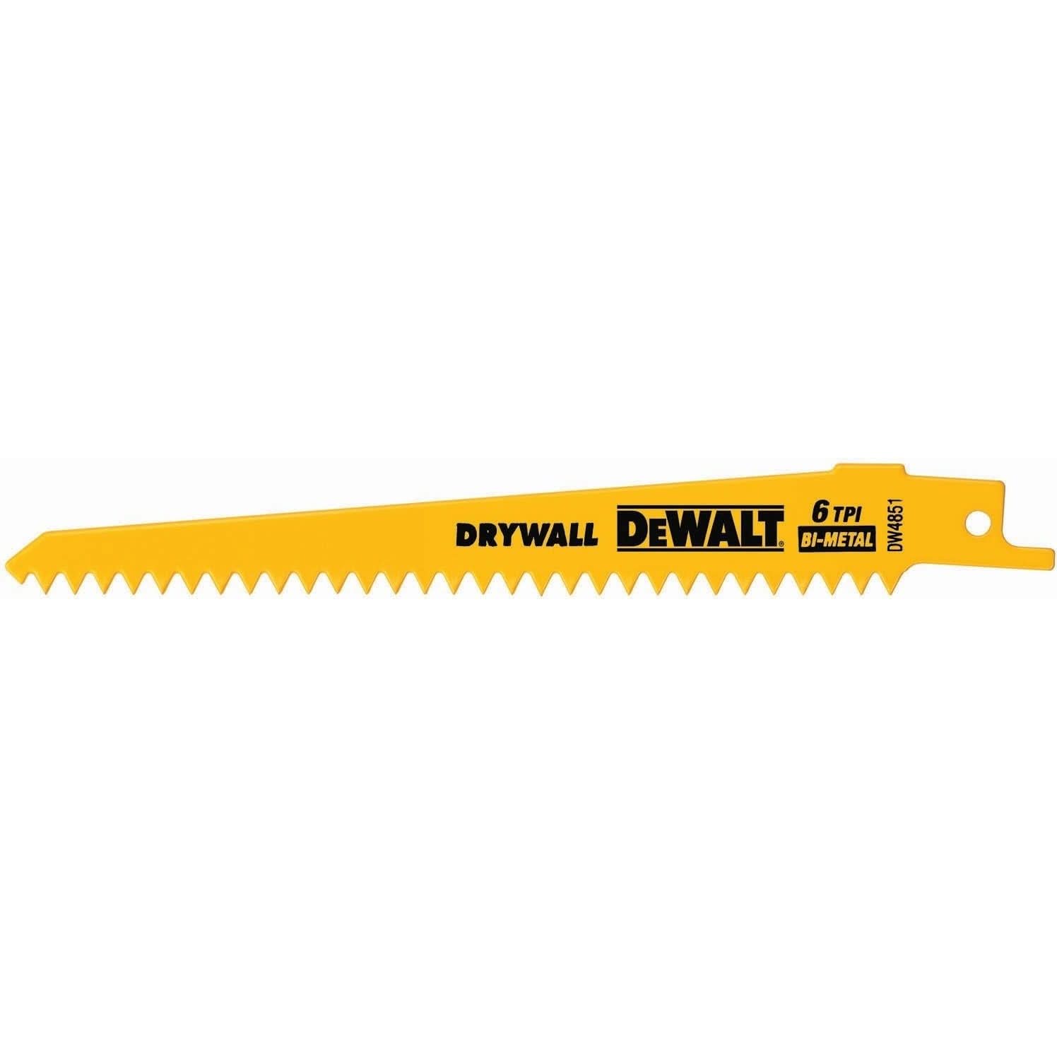 DeWalt DW4851 6" 6 TPI Plaster Cutting Bi-Metal Reciprocating Saw Blade (5 Pack)