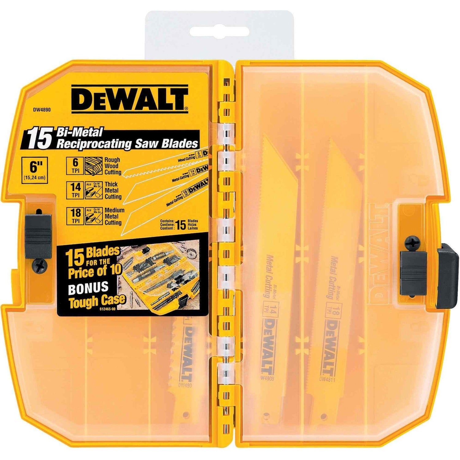 DeWalt DW4890 15 Piece Bi-Metal Reciprocating Saw Blade Set with Tough Case