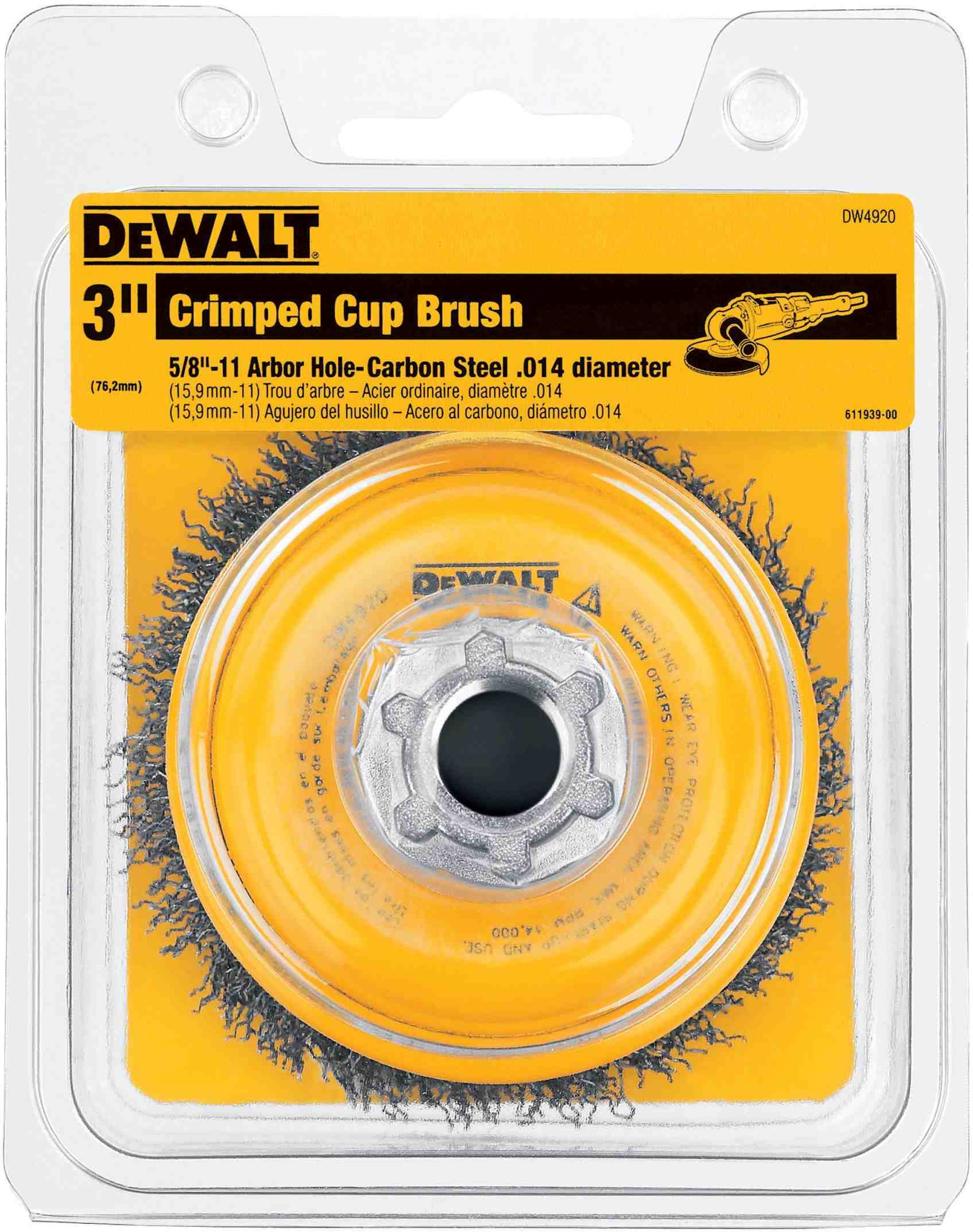 DeWalt DW4920 3" x 5/8"-11 HP .014 Carbon Crimp Wire Cup Brush