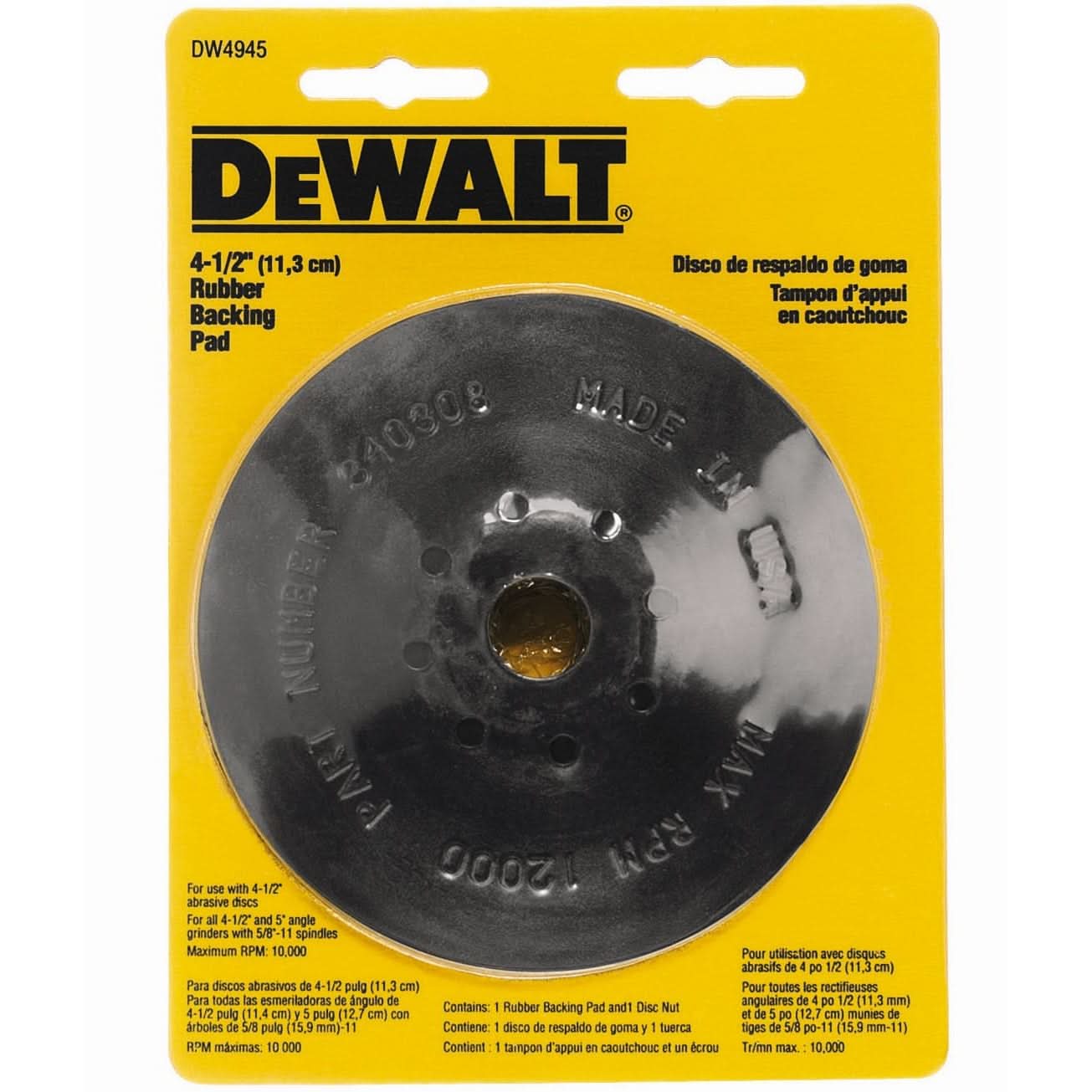 DeWalt DW4945 4-1/2" rubber Backing Pad 5/8"-11 Arbor Soft