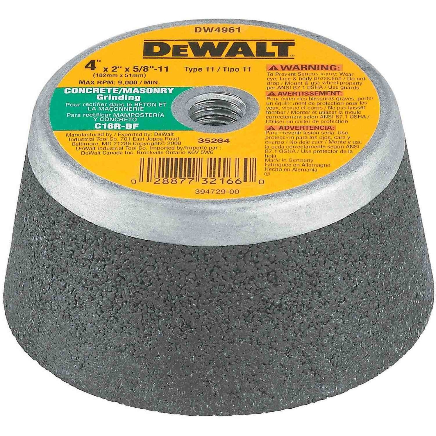 DeWalt DW4961 4" x 2" T11 Masonry Grinding Wheel