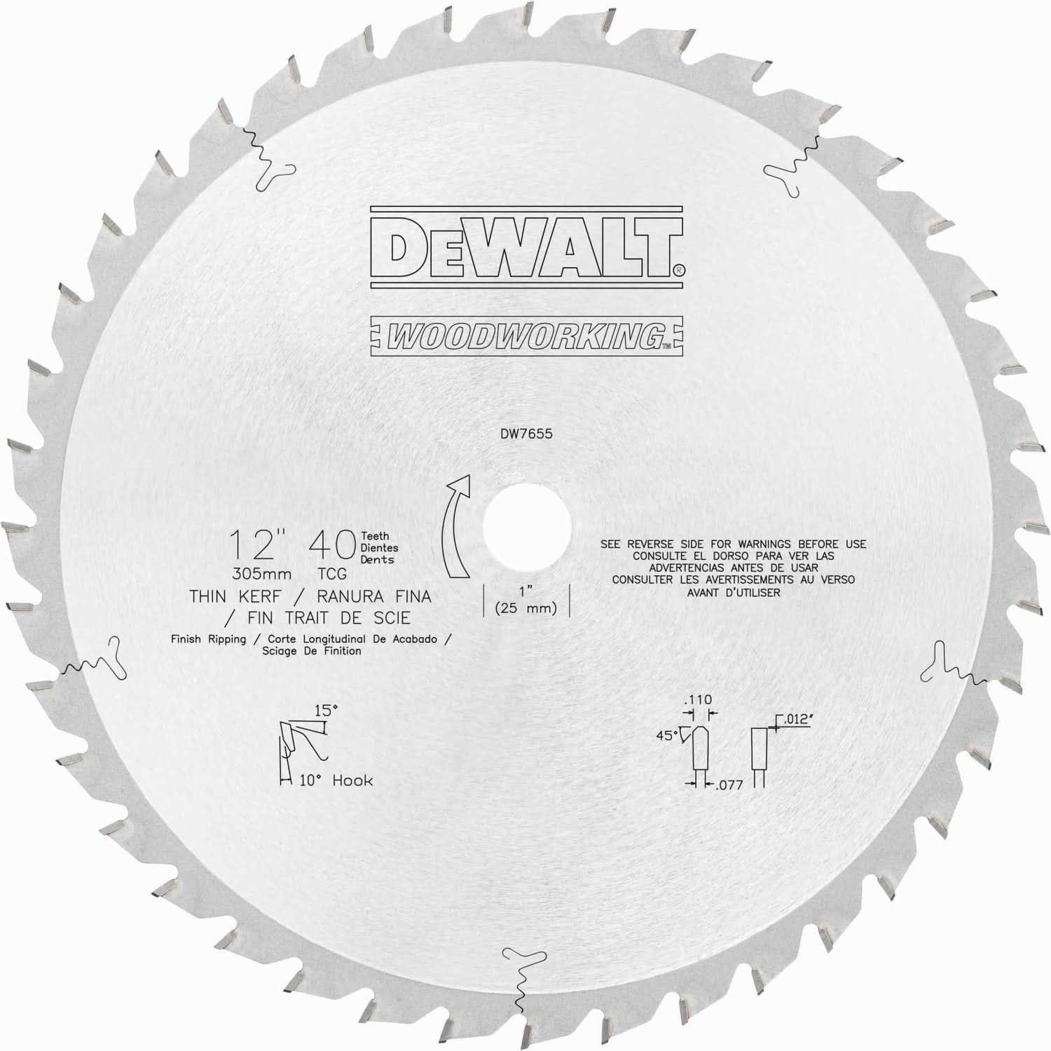 DeWAL-Tooth DW7655 12 in. 50 Teeth Finish Ripping Woodworking Blade