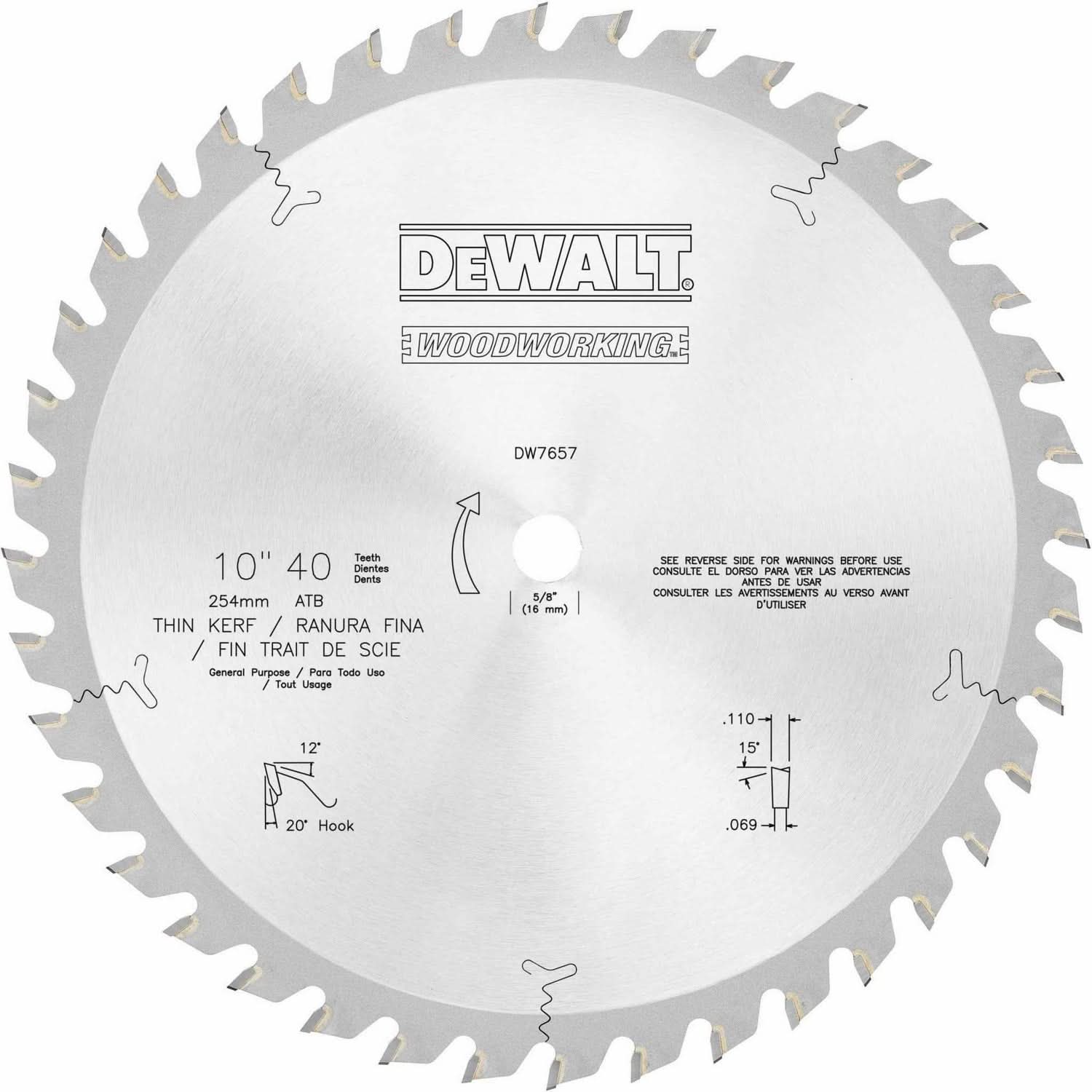 DeWAL-Tooth DW7657 10 in. 40-Tooth General Purpose Thin Kerf Blade