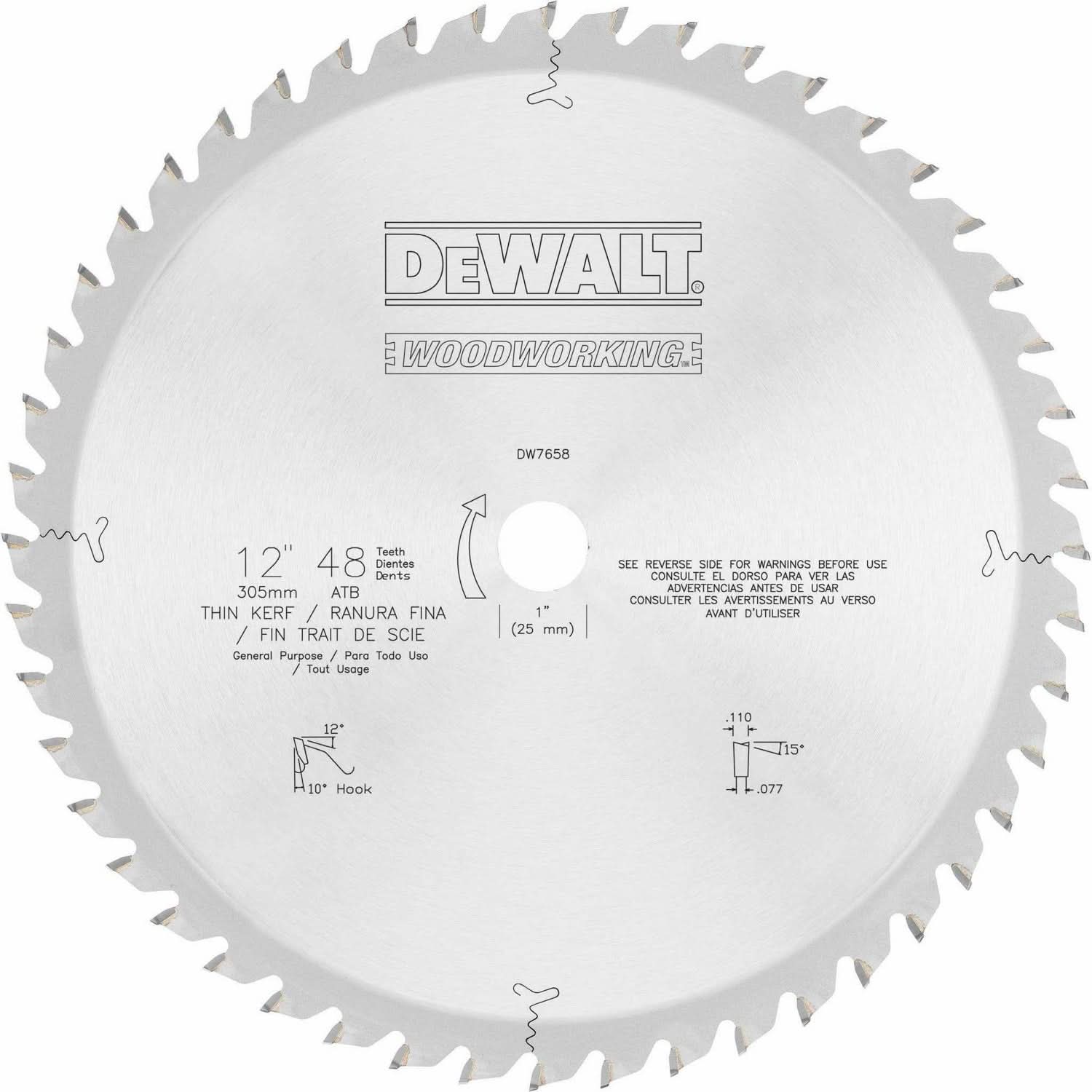 DeWAL-Tooth DW7658 12 in. 48-Tooth General Purpose Thin Kerf Blade