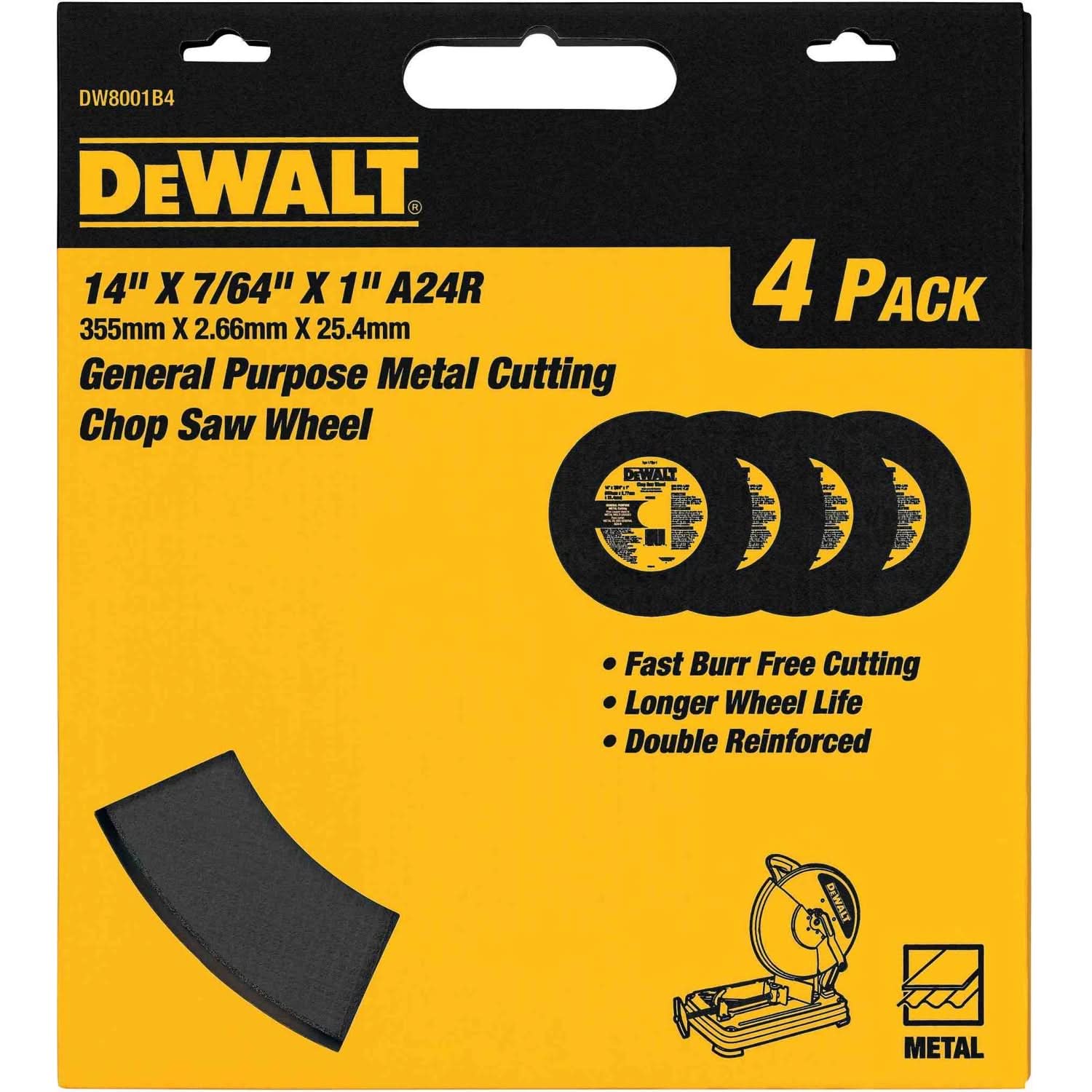 DeWalt DW8001B4 14" X 7/64" X 7/64" X 1" General Purpose Chop Saw Wheel