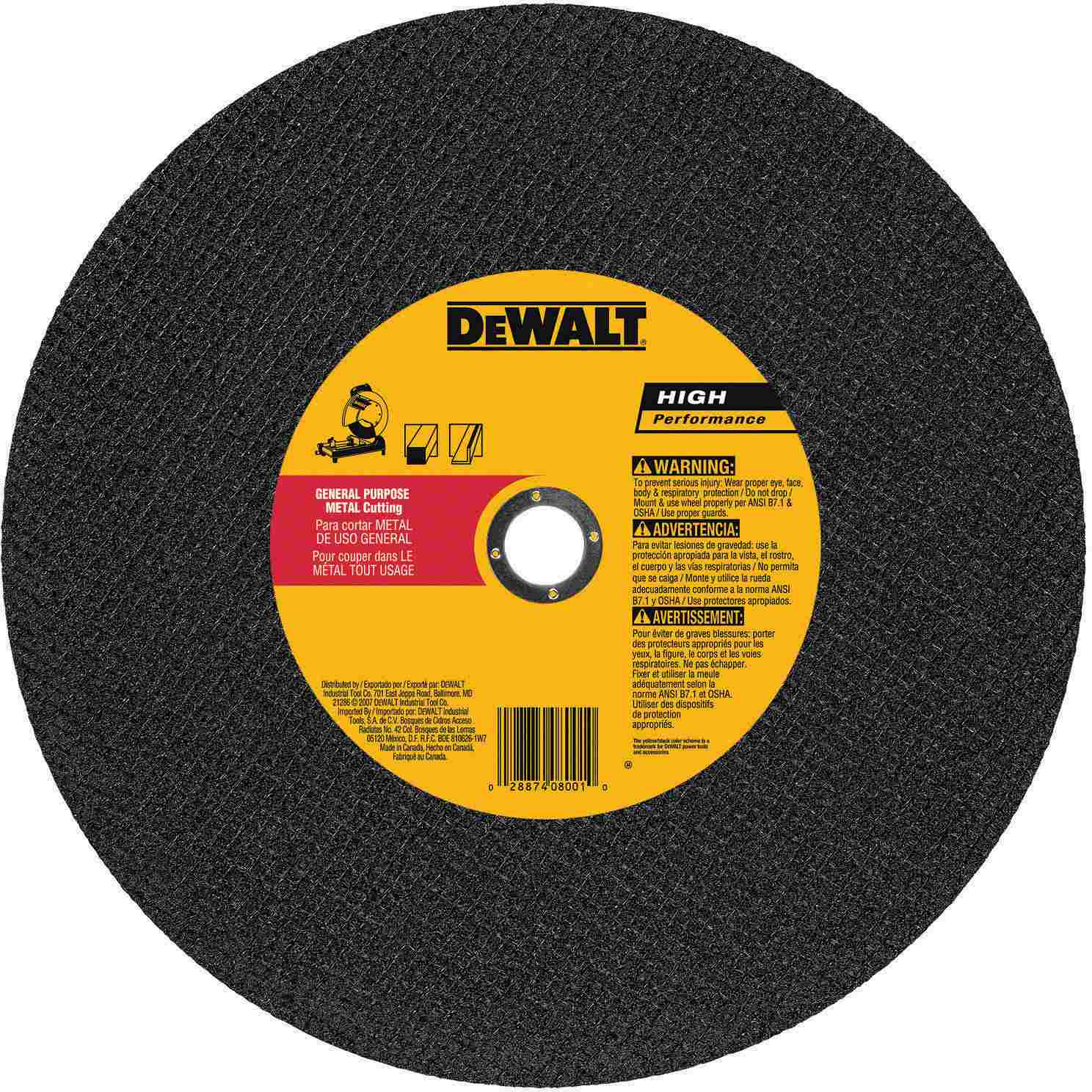 DeWalt DW8010 16" X 7/64" X 1" General Purpose Cutting Wheel