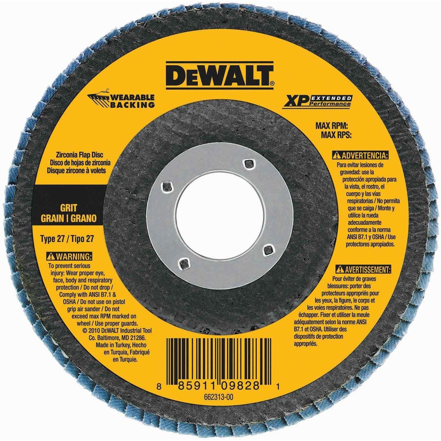 DeWalt DW8213 4-1/2" x 7/8" Z120 T27 WB Flap Disc