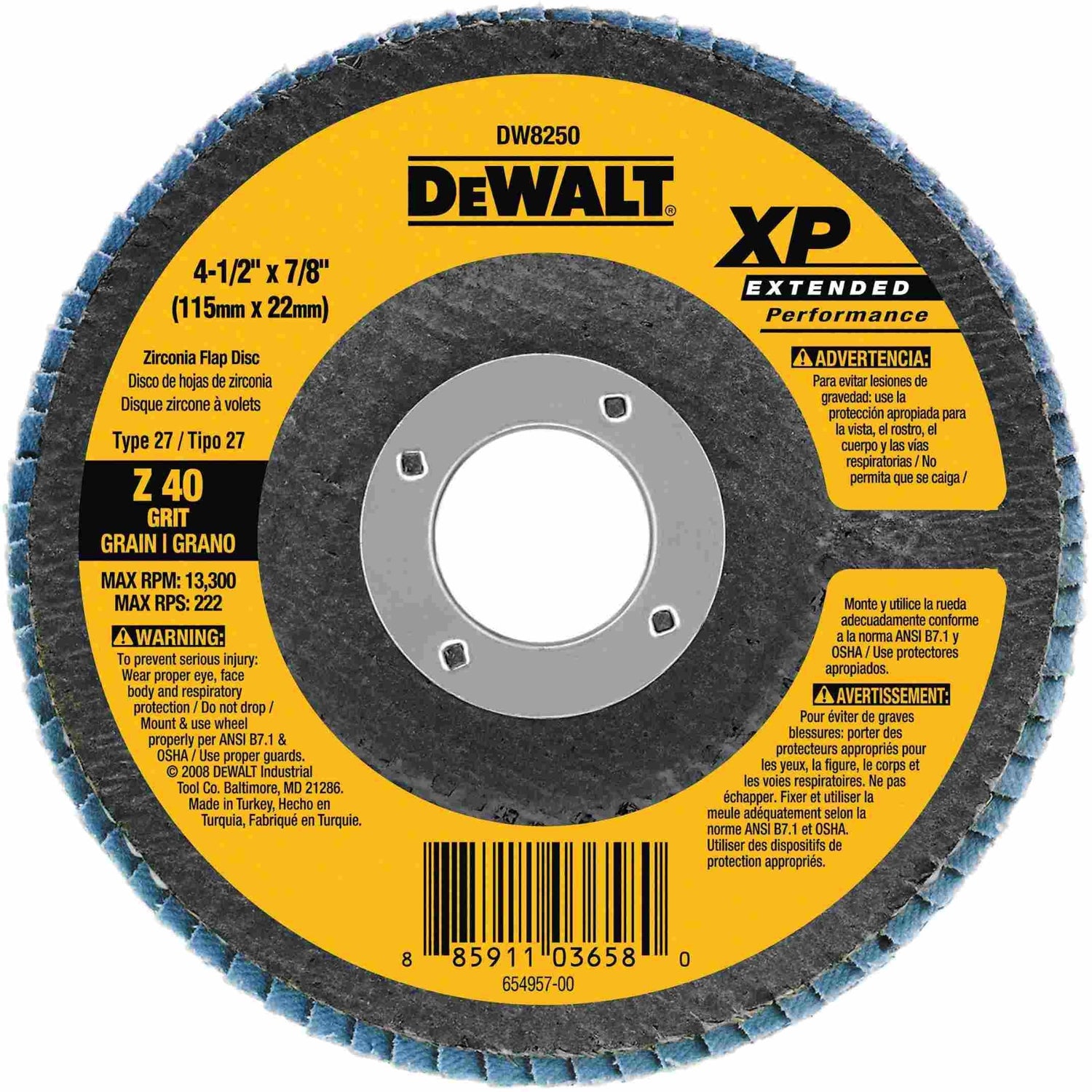 DeWalt DW8250 4-1/2" x 7/8" 40g XP Flap Disc