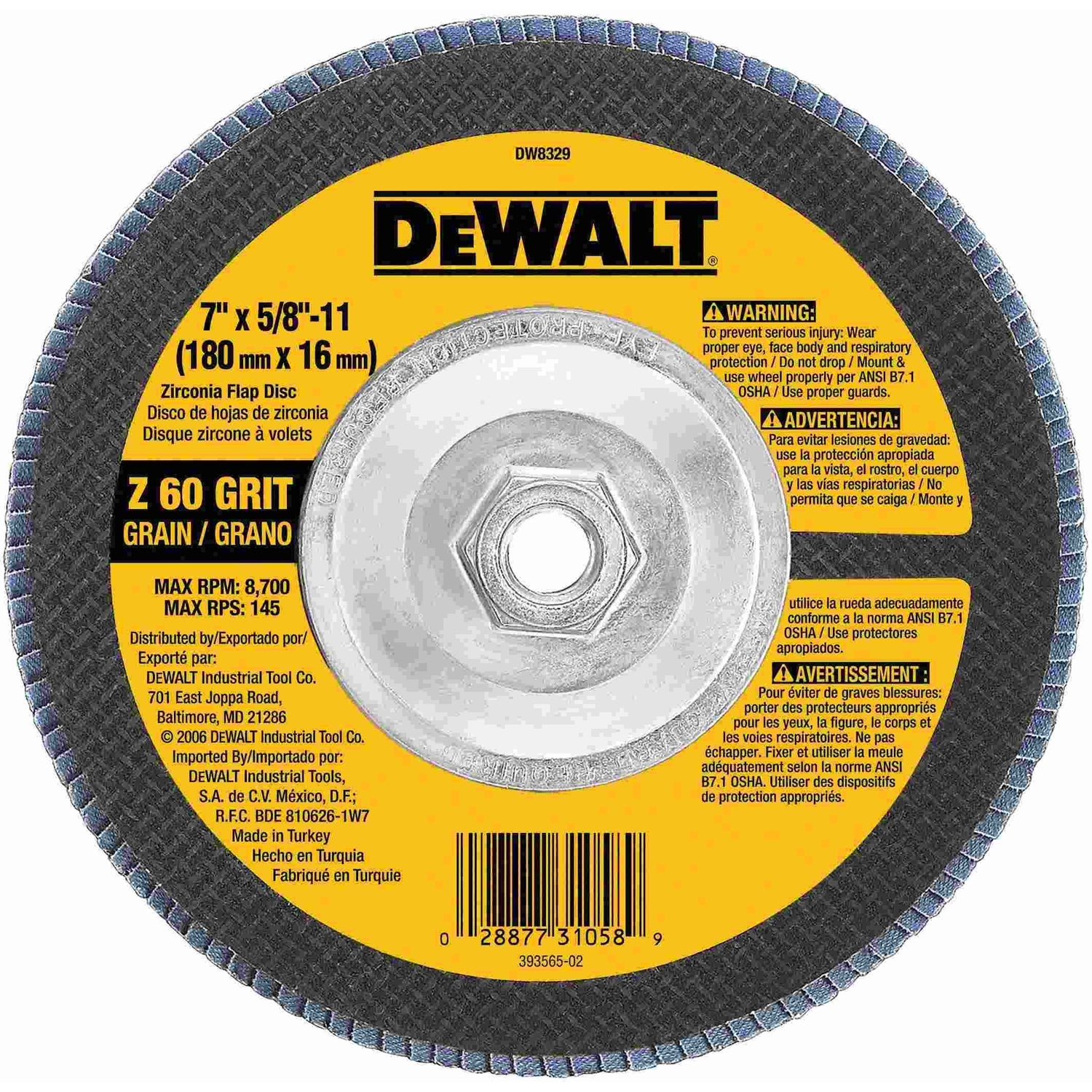 DeWalt DW8329 7" x 5/8"-11 60g Type 29 HP Flap Disc