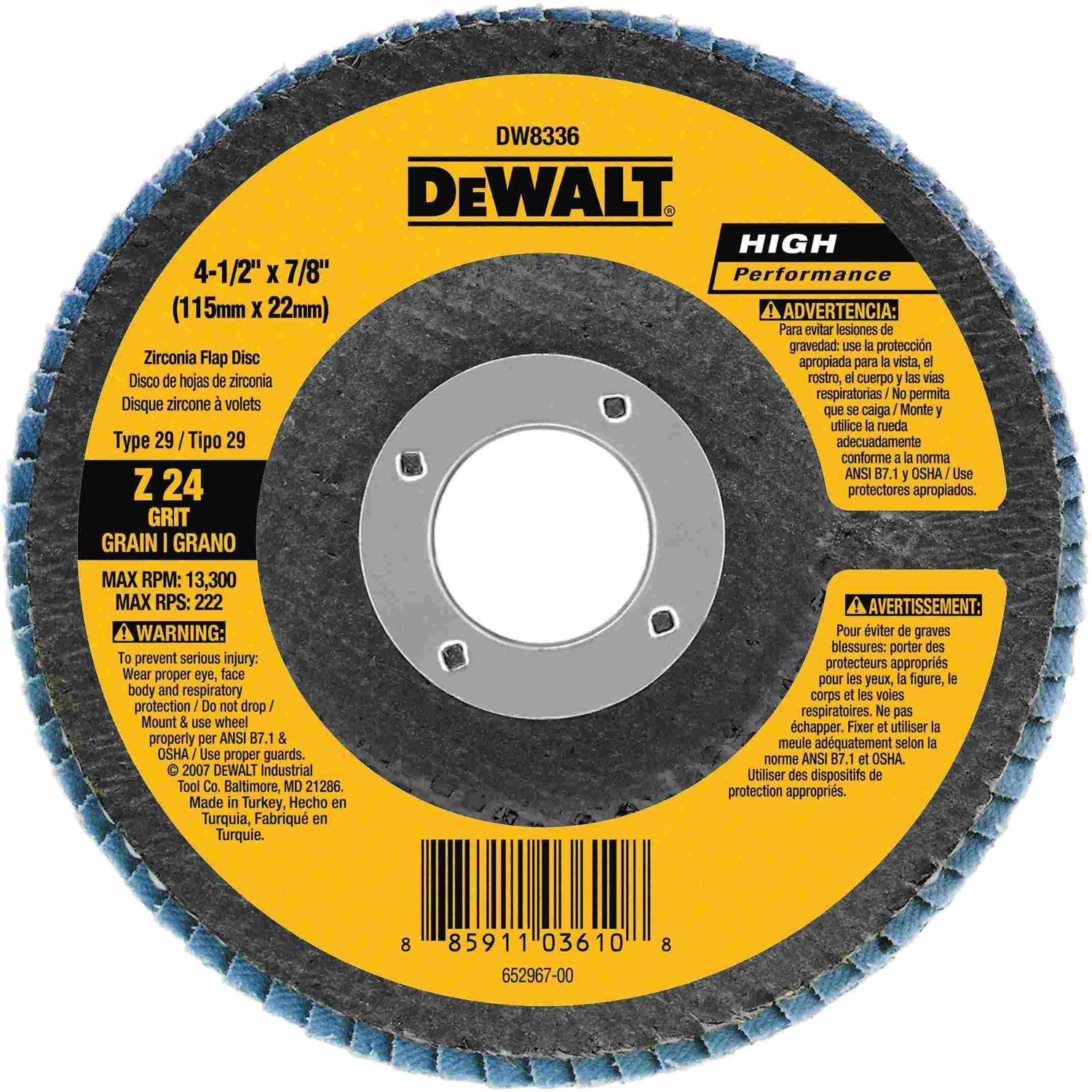 DeWalt DW8336 4-1/2" x 7/8" 24g Type 29 HP Flap Disc