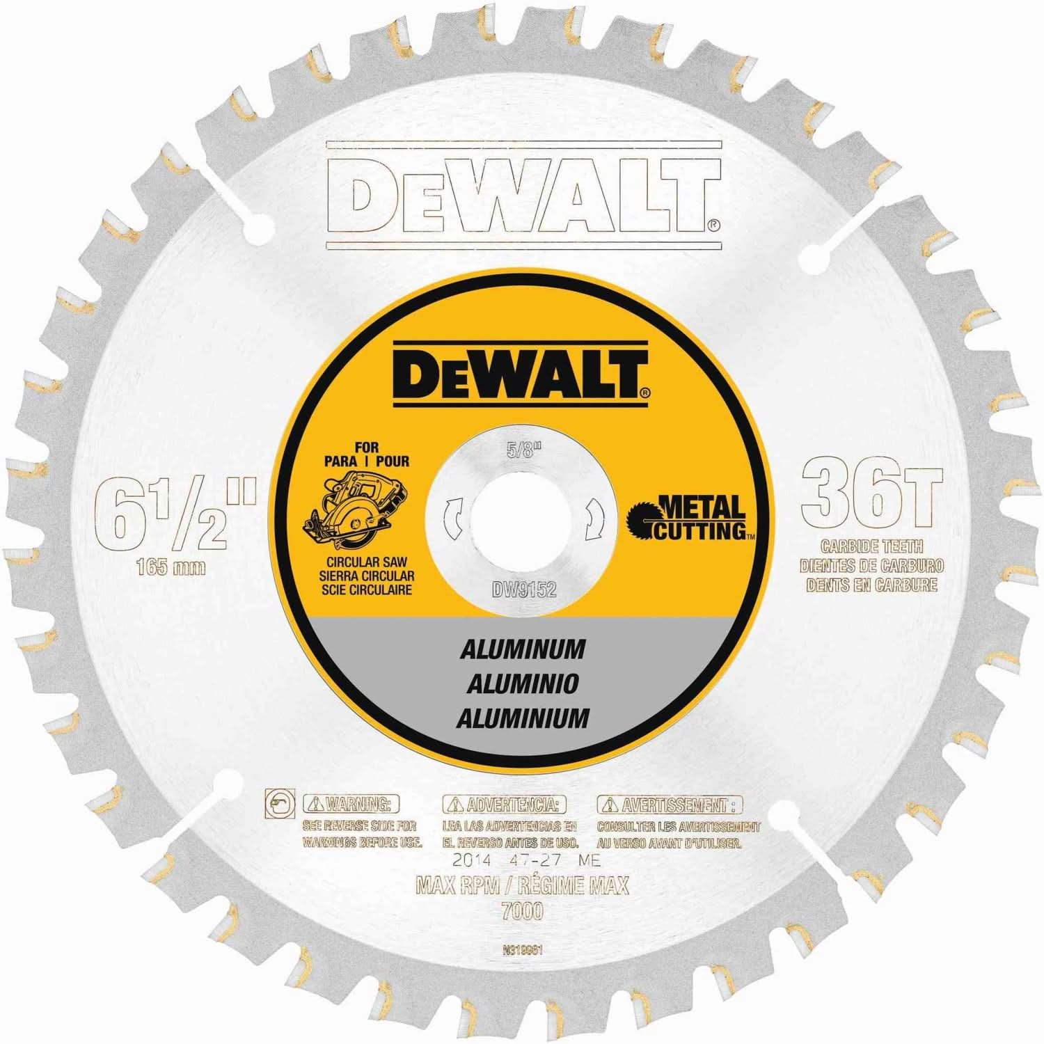 DeWalt DW9152 6-1/2 in. 36-Tooth Aluminum Cutting Blade
