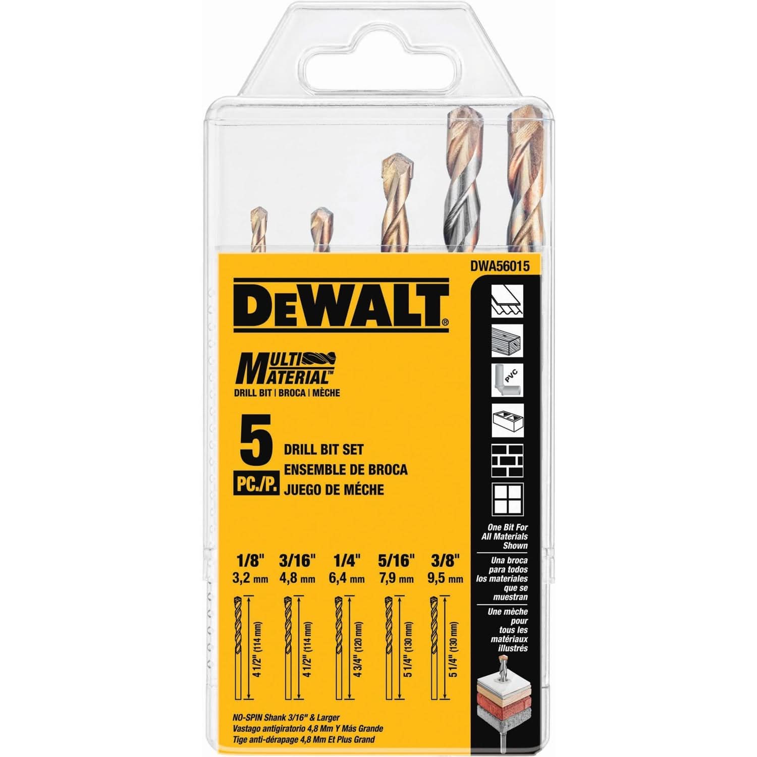 DeWalt DWA56015 5-Piece Multi Material Set (1/8", 3/16", 1/4", 5/16", 3/8")