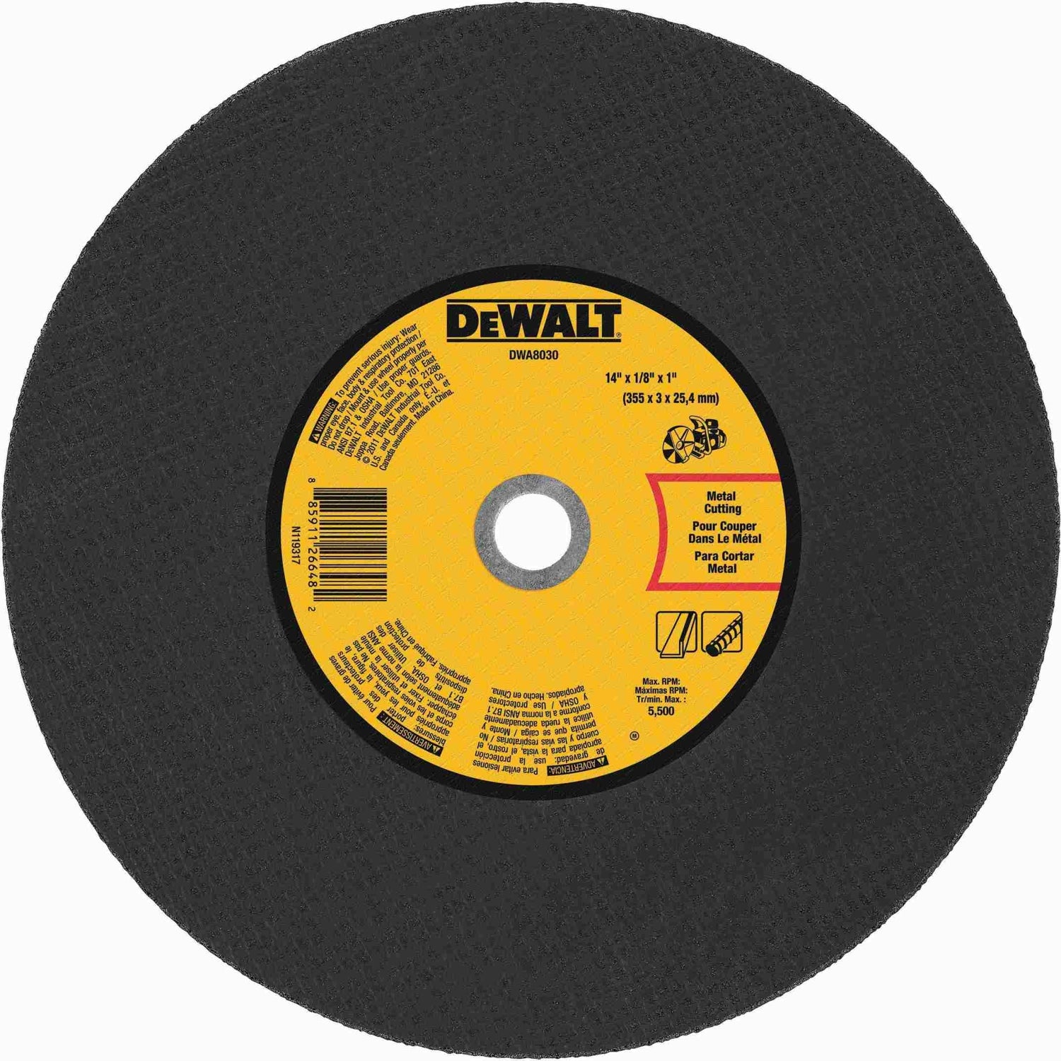 DeWalt DWA8030 14" x 1/8" x 1" Metal Portable Saw Cut-Off Wheel