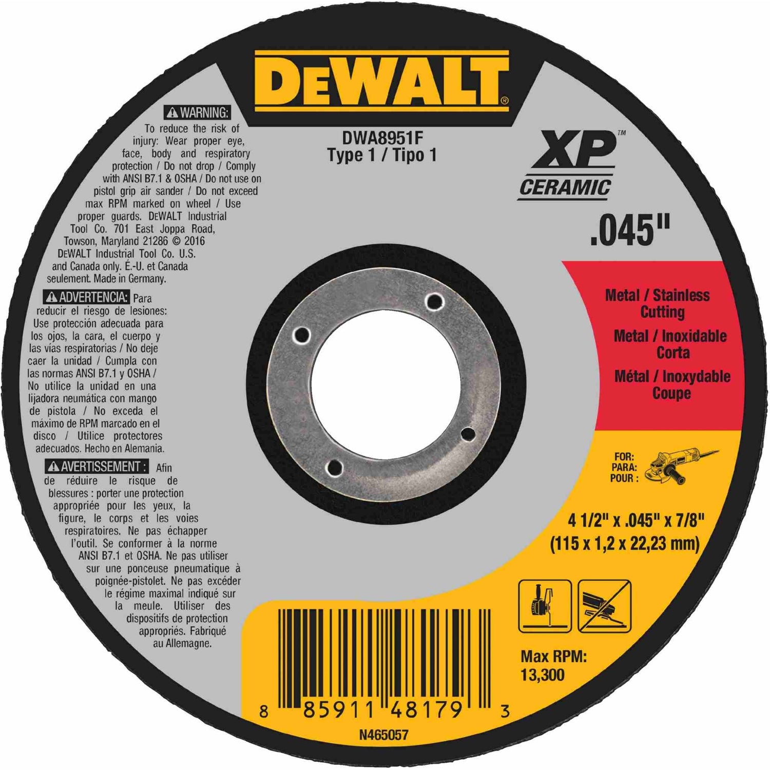 Dewalt DWA8951F 4-1/2" X .045" X 7/8" T1 XP CER Cut-Off Wheel