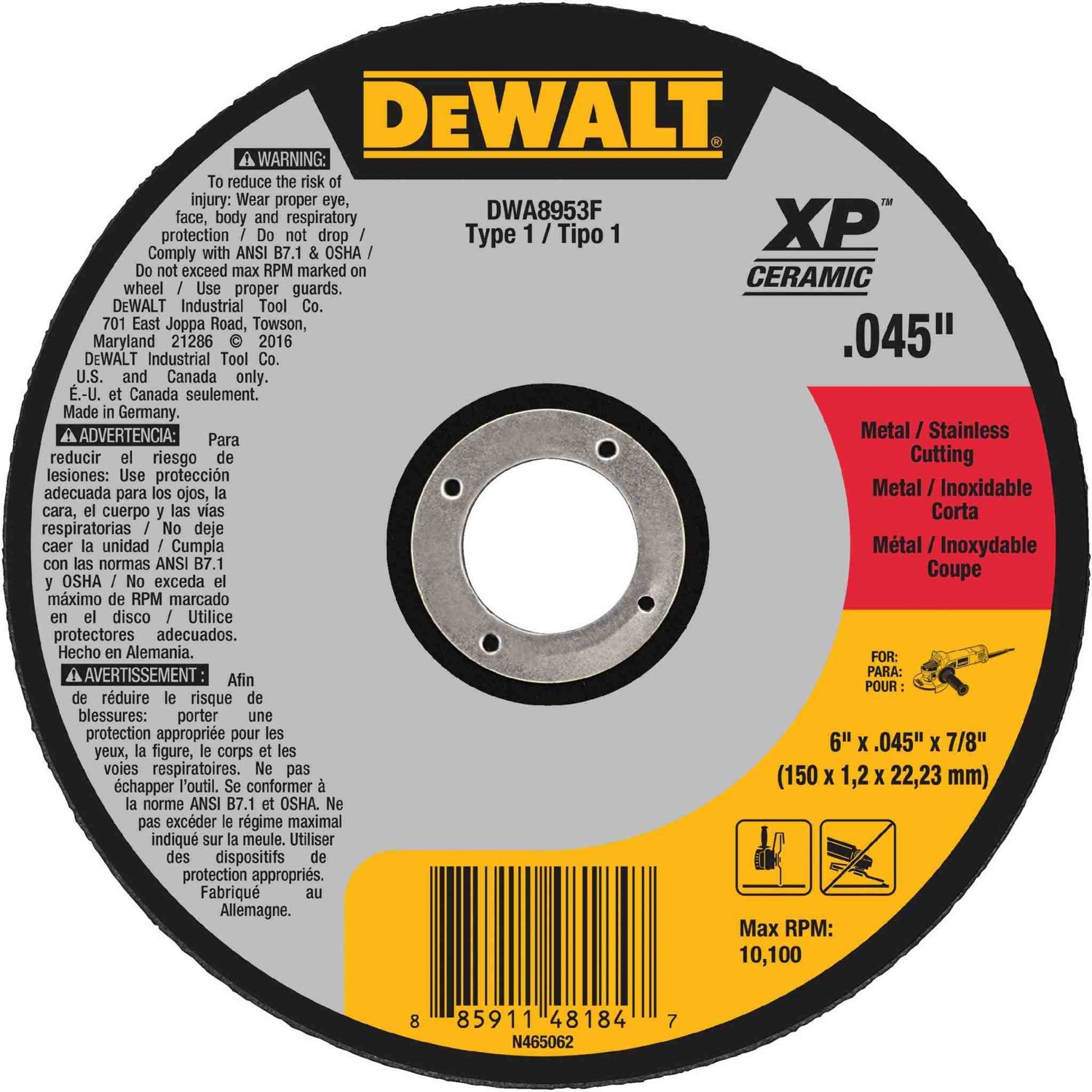 Dewalt DWA8953F 6" X .045" X 7/8" T1 XP CER Cut-Off Wheel