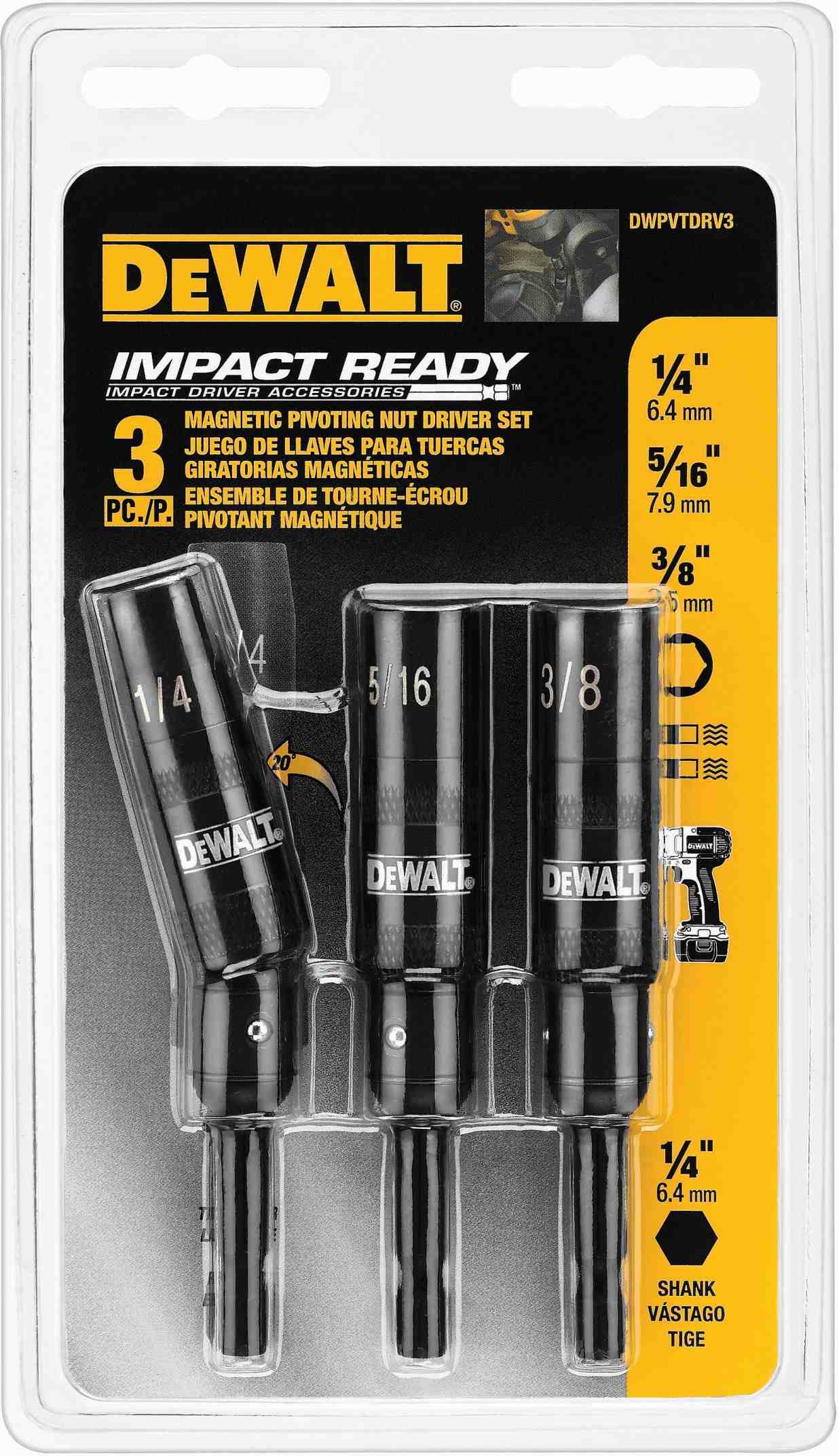 DeWalt DWPVTDRV3 3-piece Magnetic Impact Ready Pivoting NutDriver Set