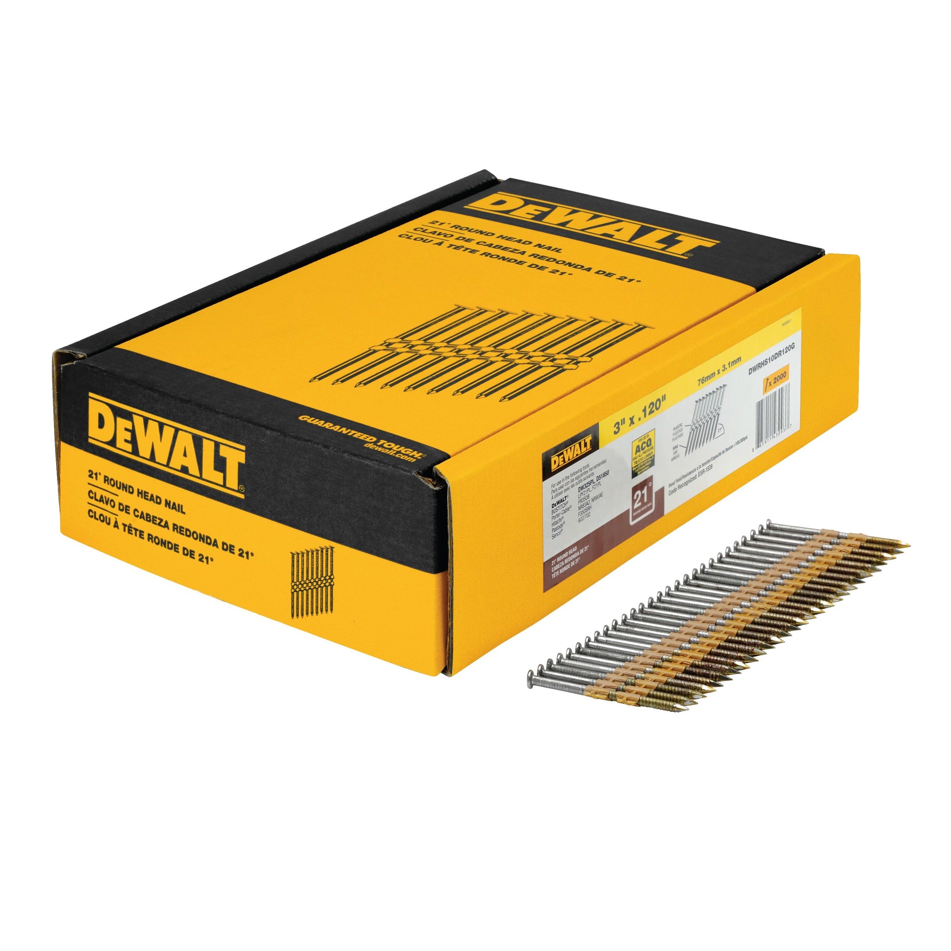 DeWalt DWRHS10DR120G 3-Inch x .120-Inch Plastic Collated 21 degree Ring Shank Galvanized Full Round Head Nail 2,000-Pack
