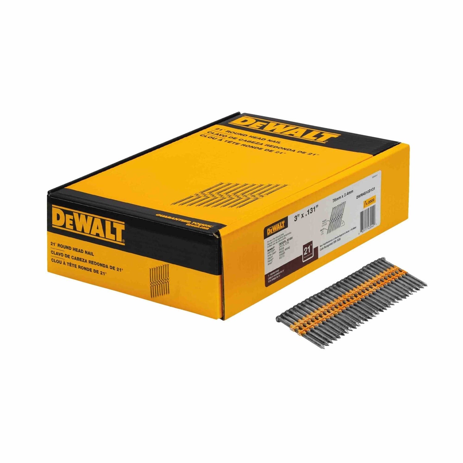 DeWalt DWRHS8D131 2-1/2-Inch x .131-Inch Plastic Collated 21 degree Smooth Bright Full Round Head Nail 2,000-Pack
