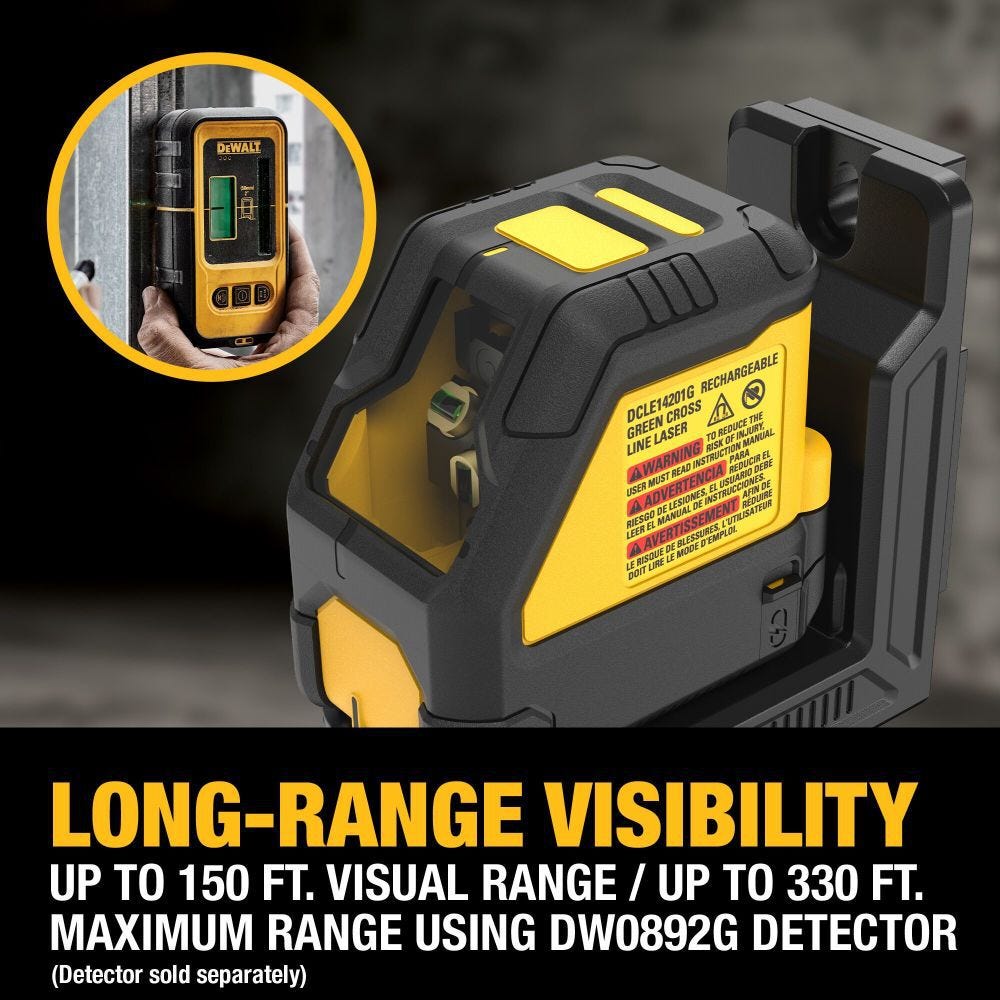 DeWalt DCLE14201GB USB Rechargeable Green Cross Line Laser Base Kit