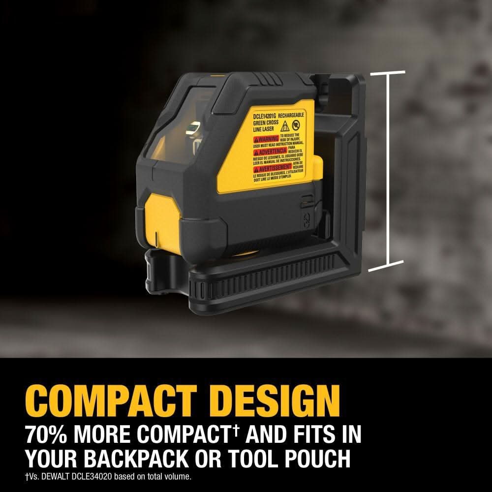 DeWalt DCLE14201GB USB Rechargeable Green Cross Line Laser Base