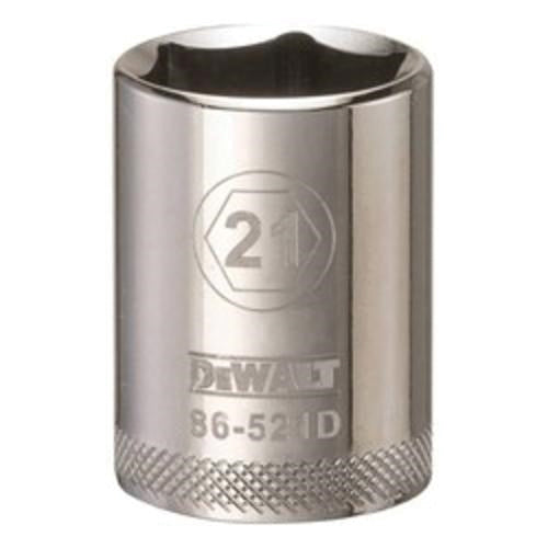 DeWALT DWMT86521OSP 1/2 in. Drive 21 mm 6-Point Socket for 21 mm metric fasteners, chrome hand socket for automotive and mechanical work