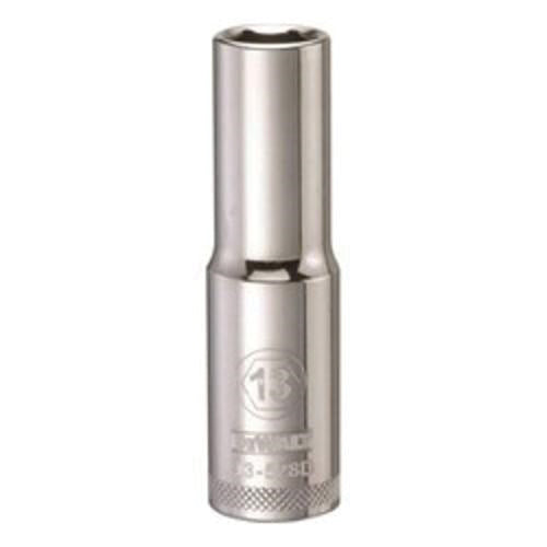 DeWALT DWMT93528OSP 1/2 in. Drive 13 mm 6-Point Deep Socket for 13 mm metric fasteners, chrome hand socket for automotive and mechanical work