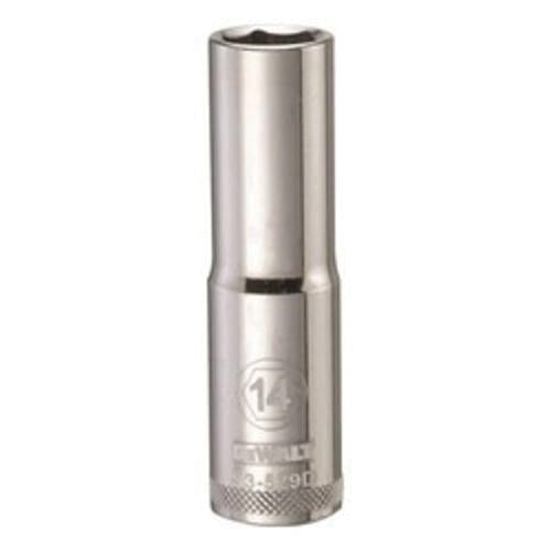 DeWALT DWMT93529OSP 1/2 in. Drive 14 mm 6-Point Deep Socket for 14 mm metric fasteners, chrome hand socket for automotive and mechanical work