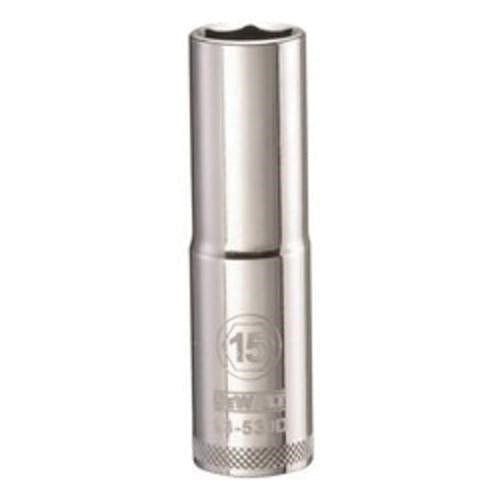 DeWALT DWMT93530OSP 1/2 in. Drive 15 mm 6-Point Deep Socket for 15 mm metric fasteners, chrome hand socket for automotive and mechanical work
