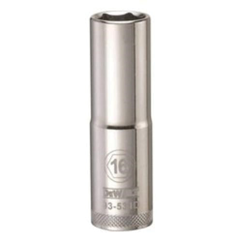 DeWALT DWMT93531OSP 1/2 in. Drive 16 mm 6-Point Deep Socket for 16 mm metric fasteners, chrome hand socket for automotive and mechanical work