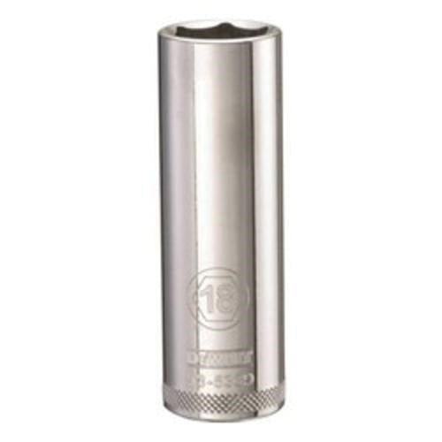 DeWALT DWMT93533OSP 1/2 in. Drive 18 mm 6-Point Deep Socket for 18 mm metric fasteners, chrome hand socket for automotive and mechanical work