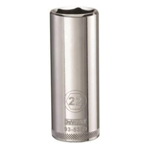DeWALT DWMT93536OSP 1/2 in. Drive 22 mm 6-Point Deep Socket for 22 mm metric fasteners, chrome hand socket for automotive and mechanical work