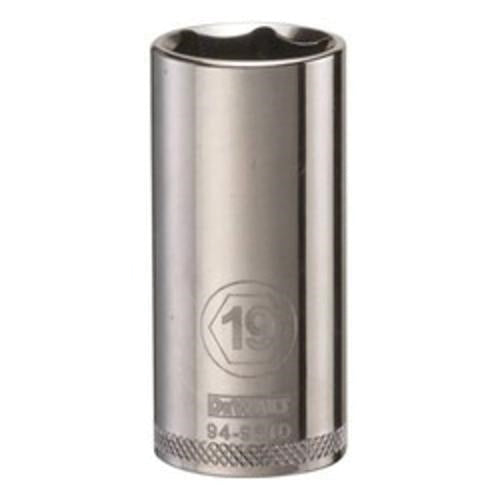 DeWALT DWMT94961OSP 3/8 in. Drive 19 mm 6-Point Deep Socket for 19 mm metric fasteners, chrome hand socket for automotive and mechanical work