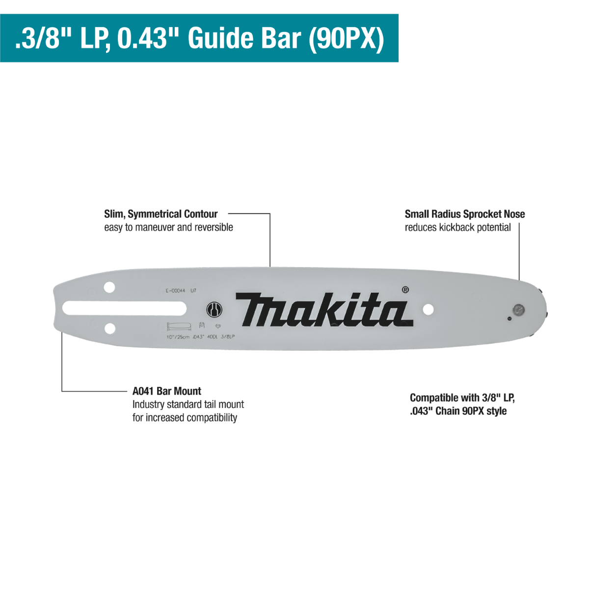 Makita E-00066 12" Guide Bar, 3/8” LP, .043”