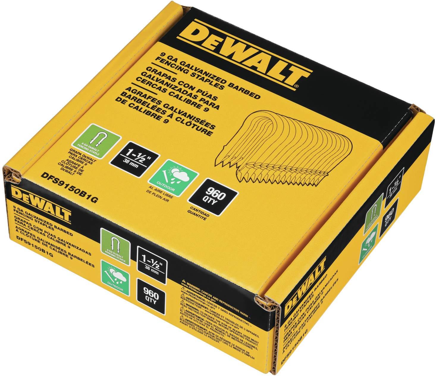 DeWalt DFS9150B1G 9-Gauge 1-1/2" Galvanized Barbed Staples, 960-Pack