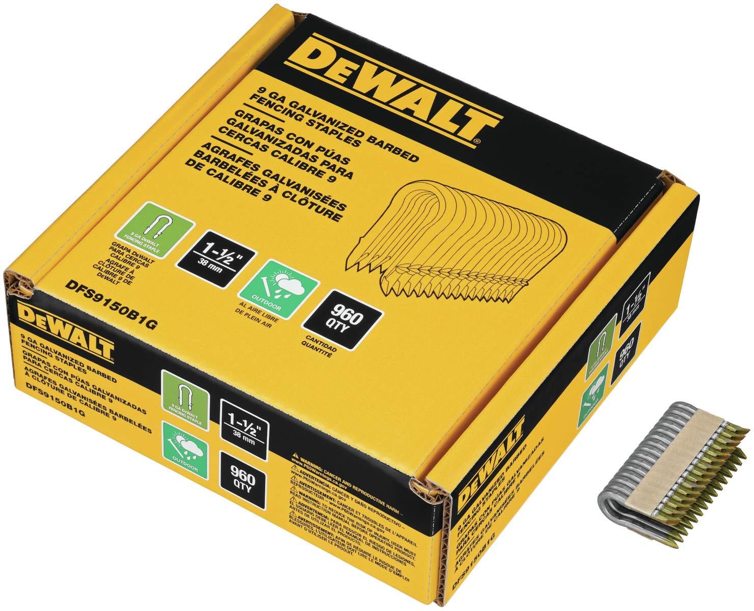 DeWalt DFS9150B1G 9-Gauge 1-1/2" Galvanized Barbed Staples, 960-Pack