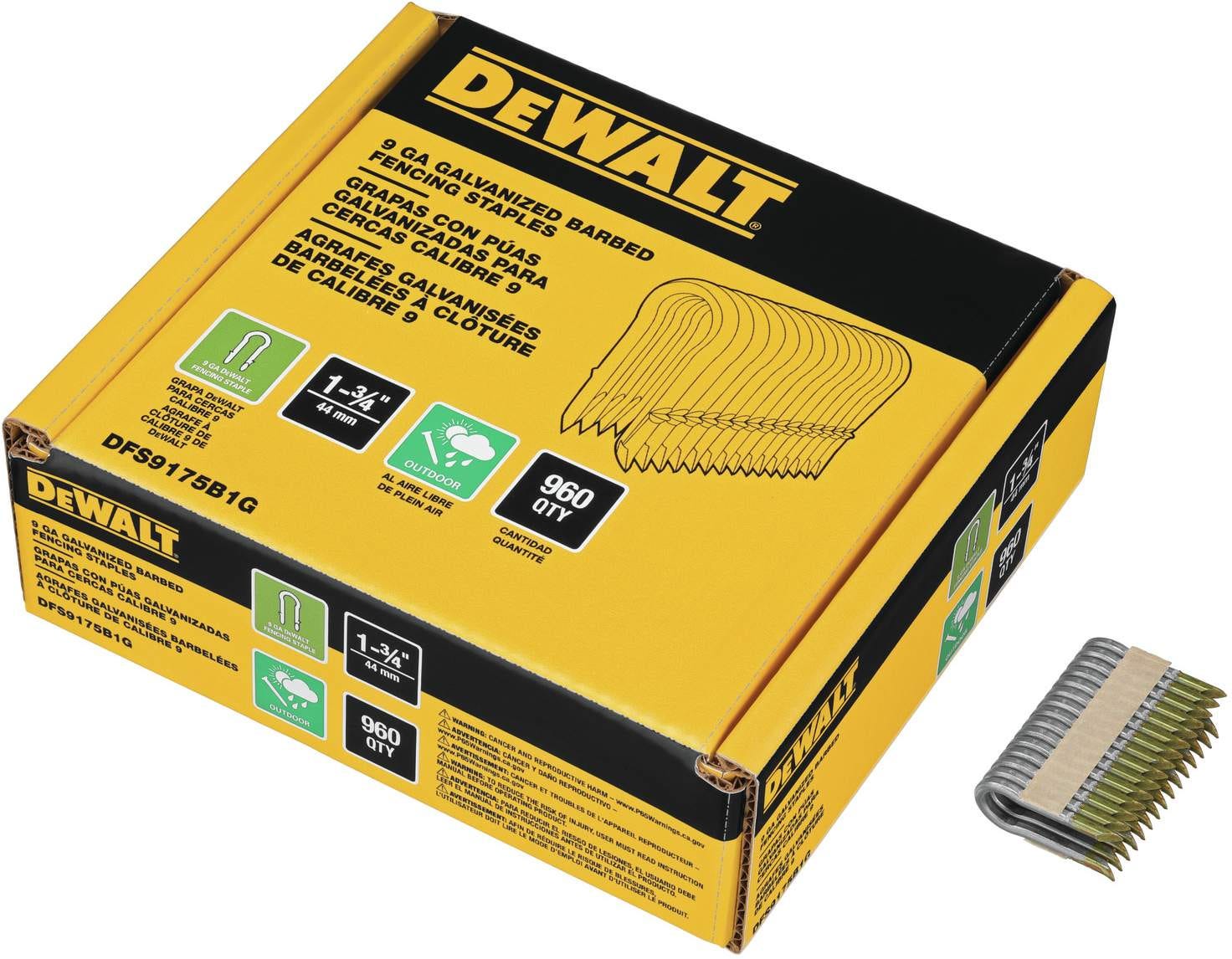 DeWalt DFS9175B1G 9-Gauge 1-3/4" Galvanized Barbed Staples, 960-Pack