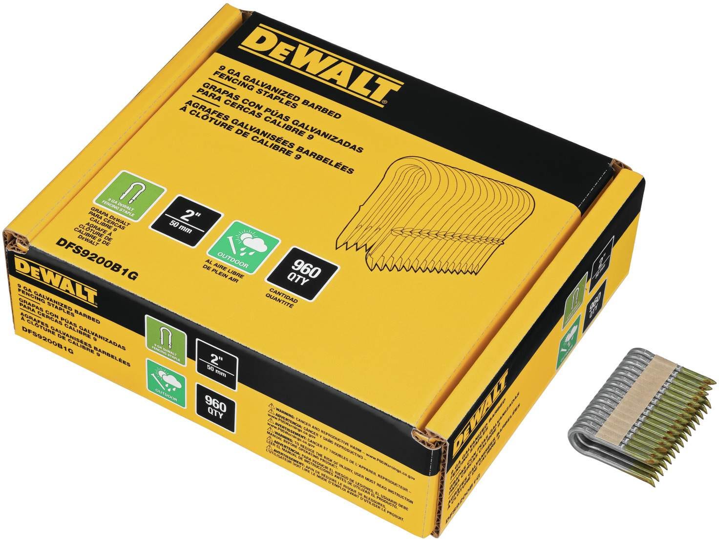 DeWalt DFS9200B1G 9-Gauge 2" Galvanized Barbed Staples, 960-Pack