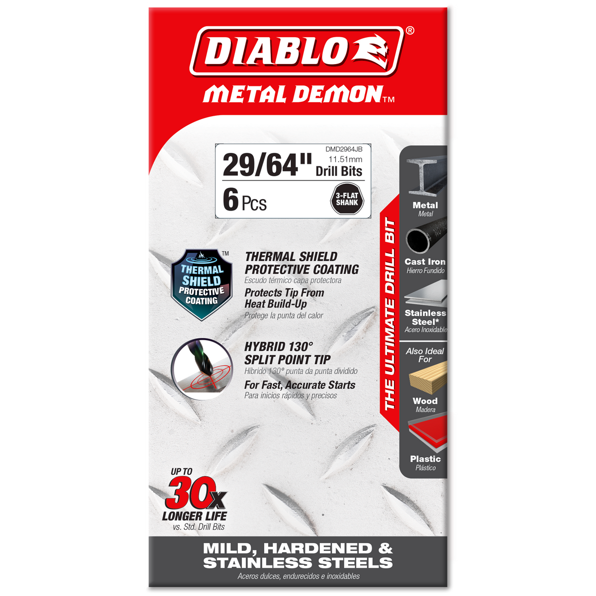 Diablo 29/64 in. Metal Demon Drill Bit for Mild, Hardened and Stainless Steels (DMD2964JB) in retail packaging