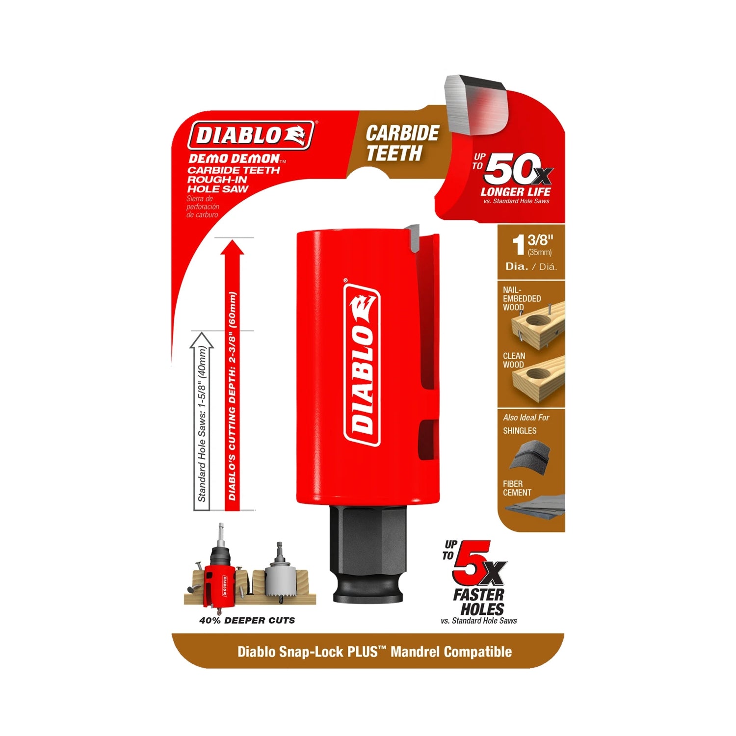 Diablo DHS1375CTR 1-3/8 in. Demo Demon Carbide Teeth Rough-In Hole Saw