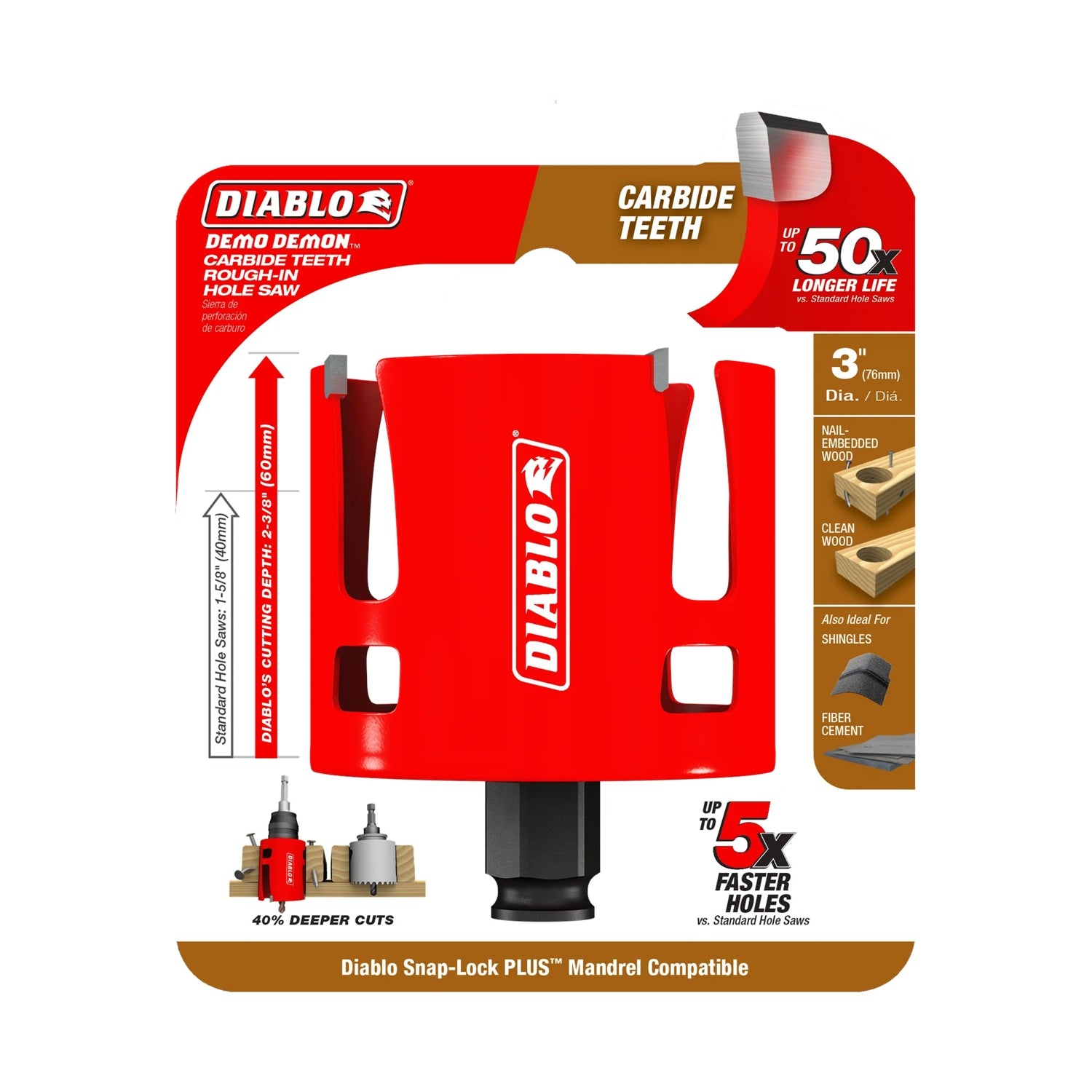 Diablo DHS3000CTR 3 in. Demo Demon Carbide Teeth Rough-In Hole Saw